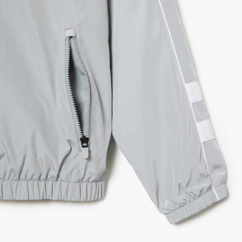 Erkek Dik Yaka Baskılı Açık Gri Mont