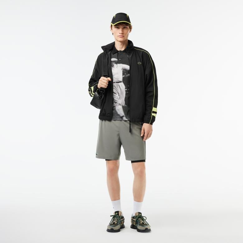 Erkek Dik Yaka Baskılı Siyah Mont