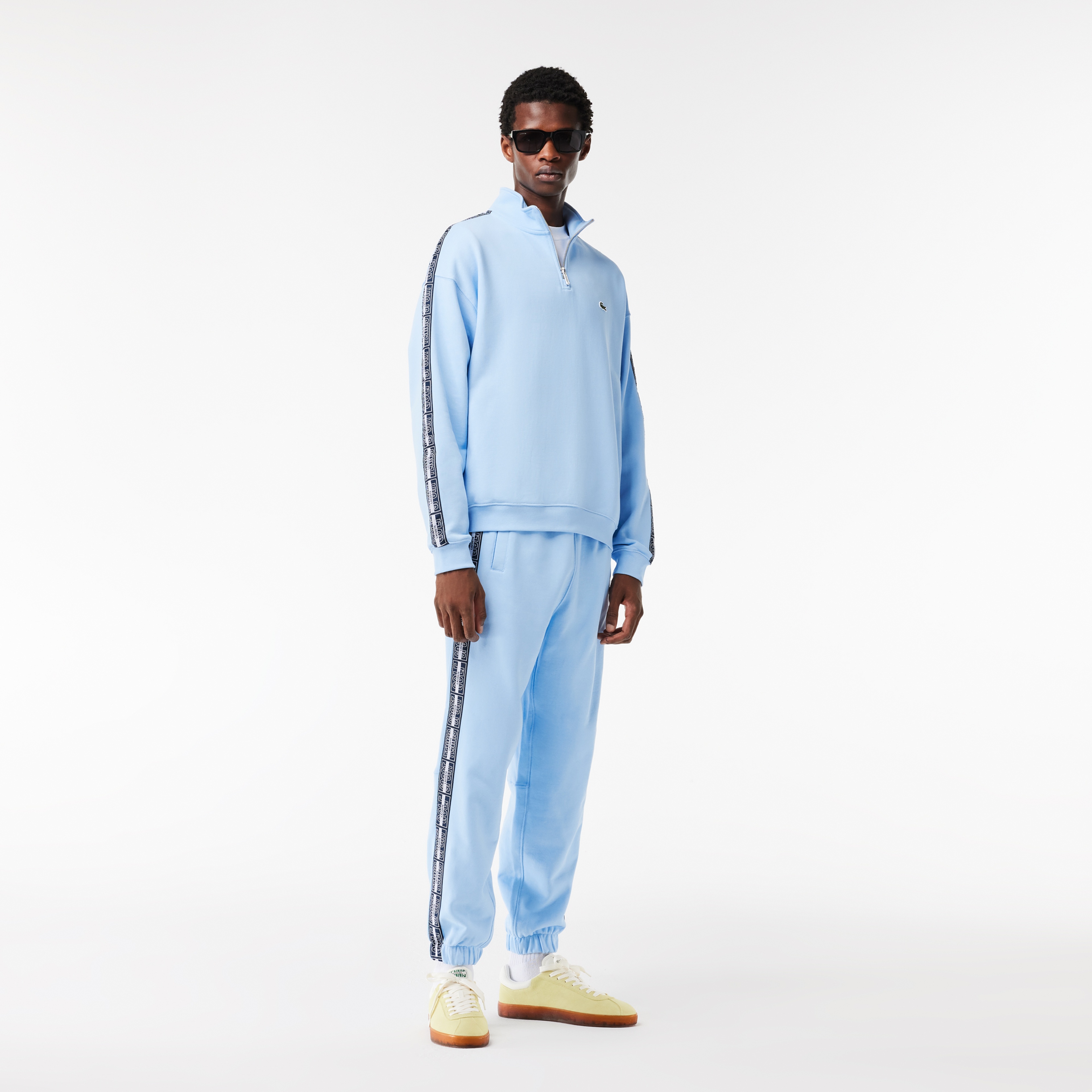 Erkek Loose Fit Yarım Fermuarlı Baskılı Açık Mavi Sweatshirt