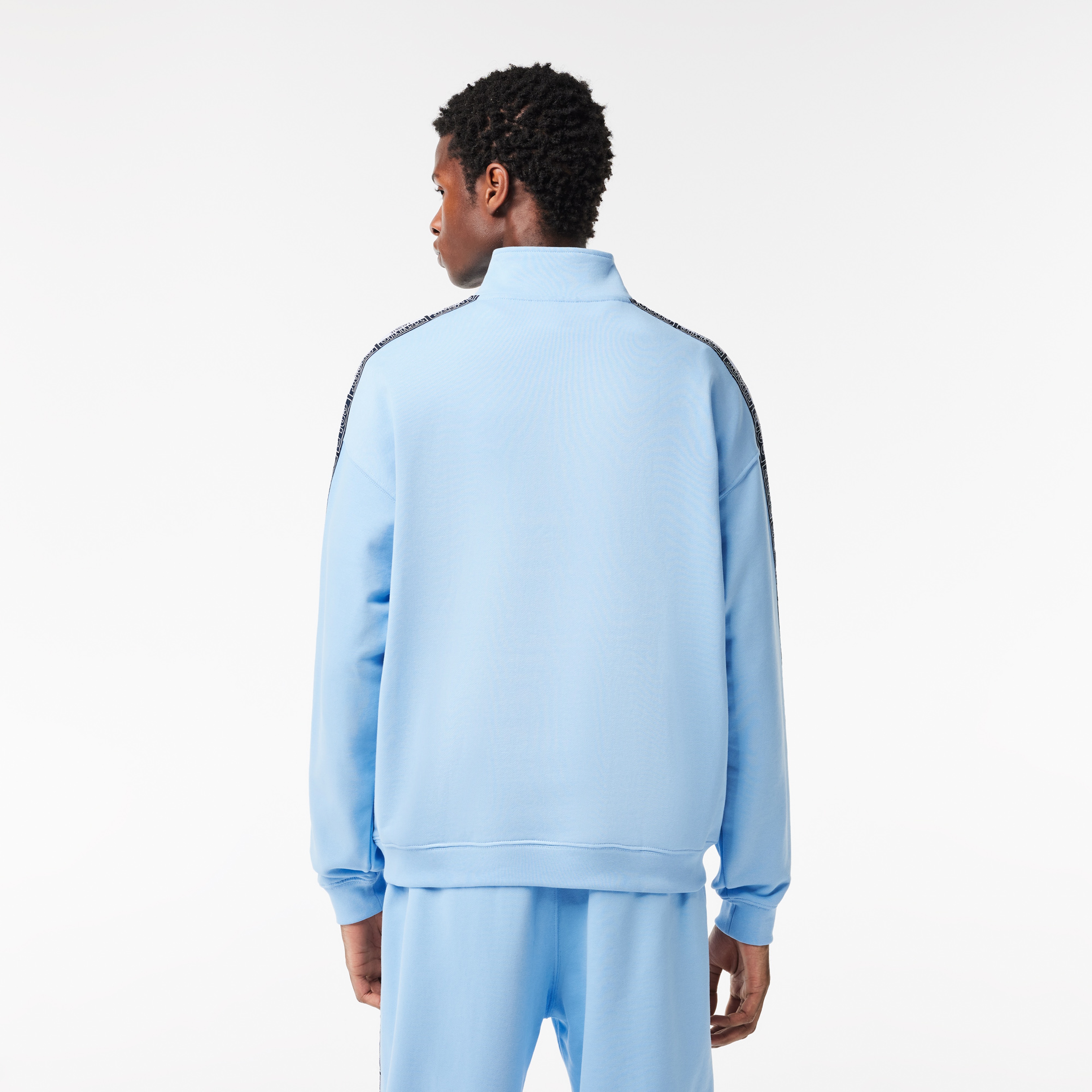 Erkek Loose Fit Yarım Fermuarlı Baskılı Açık Mavi Sweatshirt