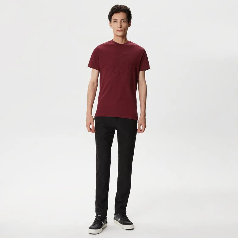 Erkek Regular Fit Bisiklet Yaka Baskılı Bordo T-Shirt