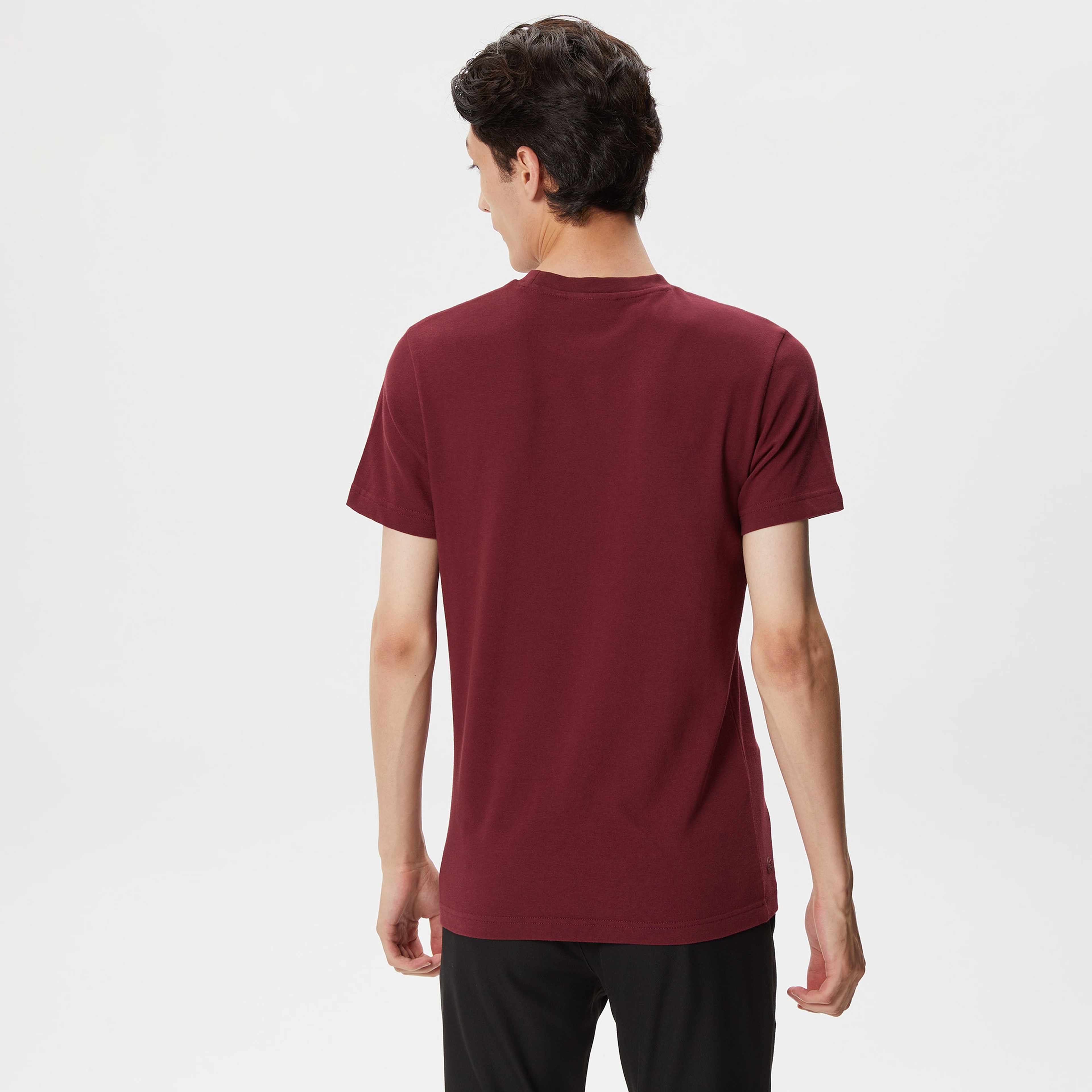 Erkek Regular Fit Bisiklet Yaka Baskılı Bordo T-Shirt