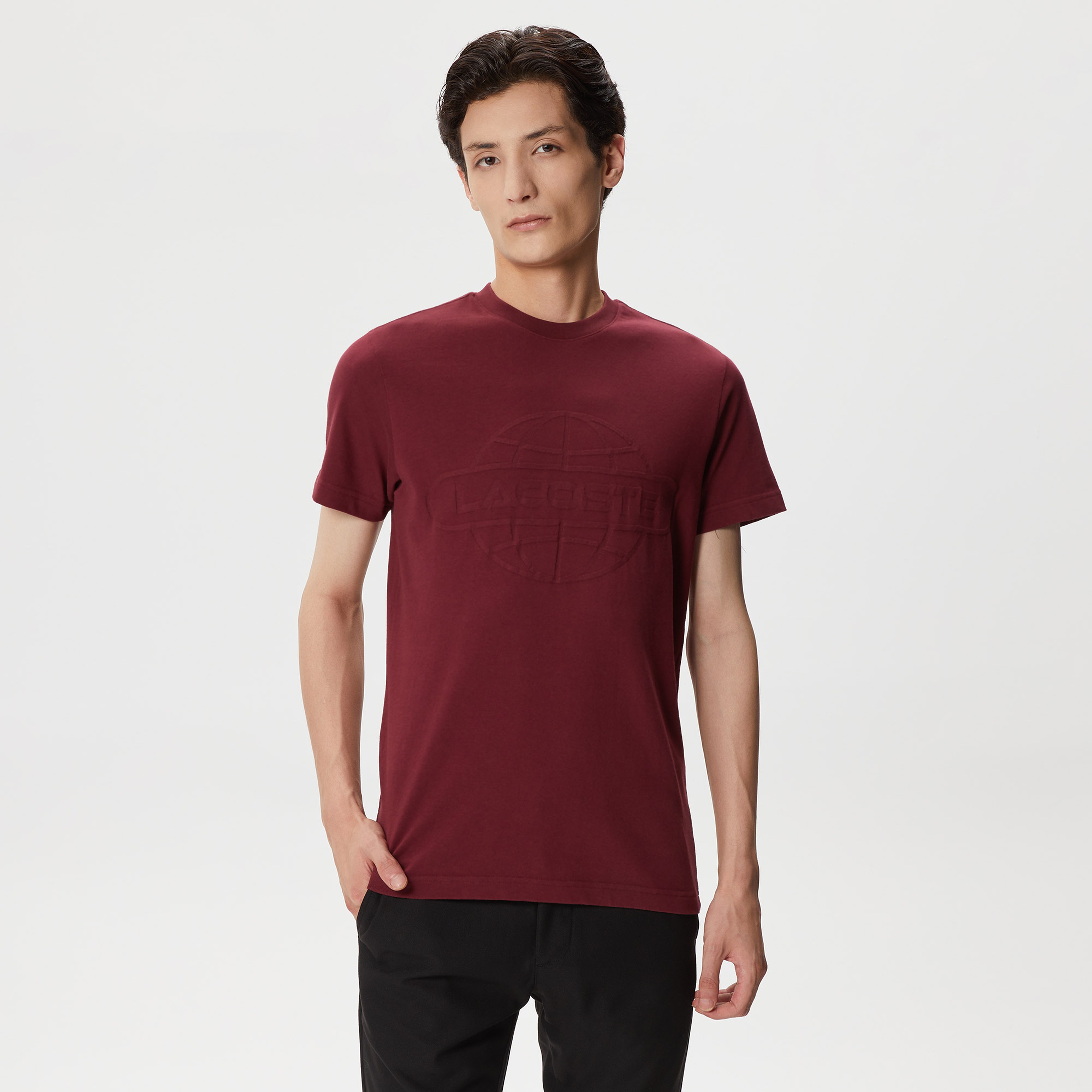 Erkek Regular Fit Bisiklet Yaka Baskılı Bordo T-Shirt