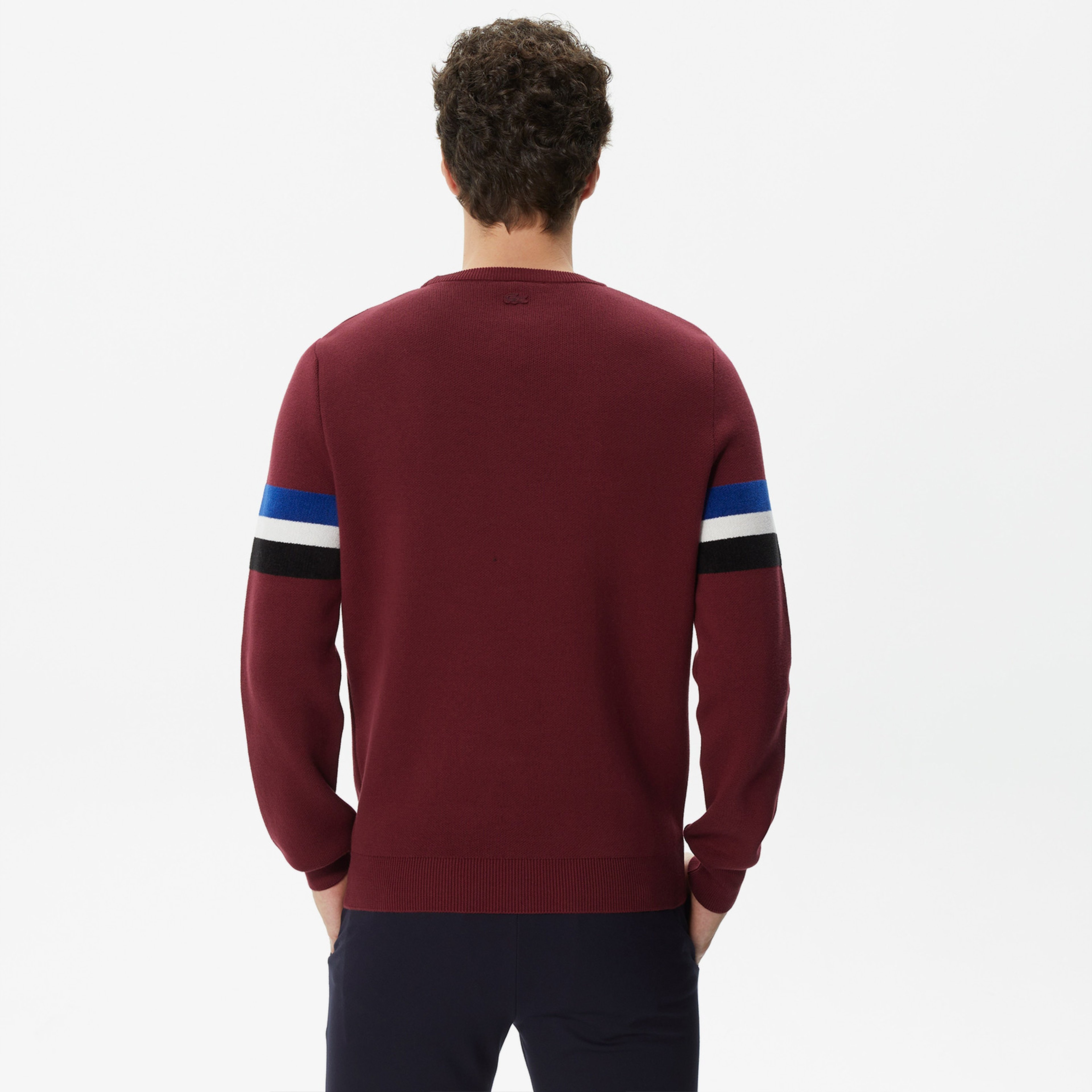 Lacoste Erkek Regular Fit Uzun Kollu Bisiklet Yaka Renk Bloklu Bordo Triko