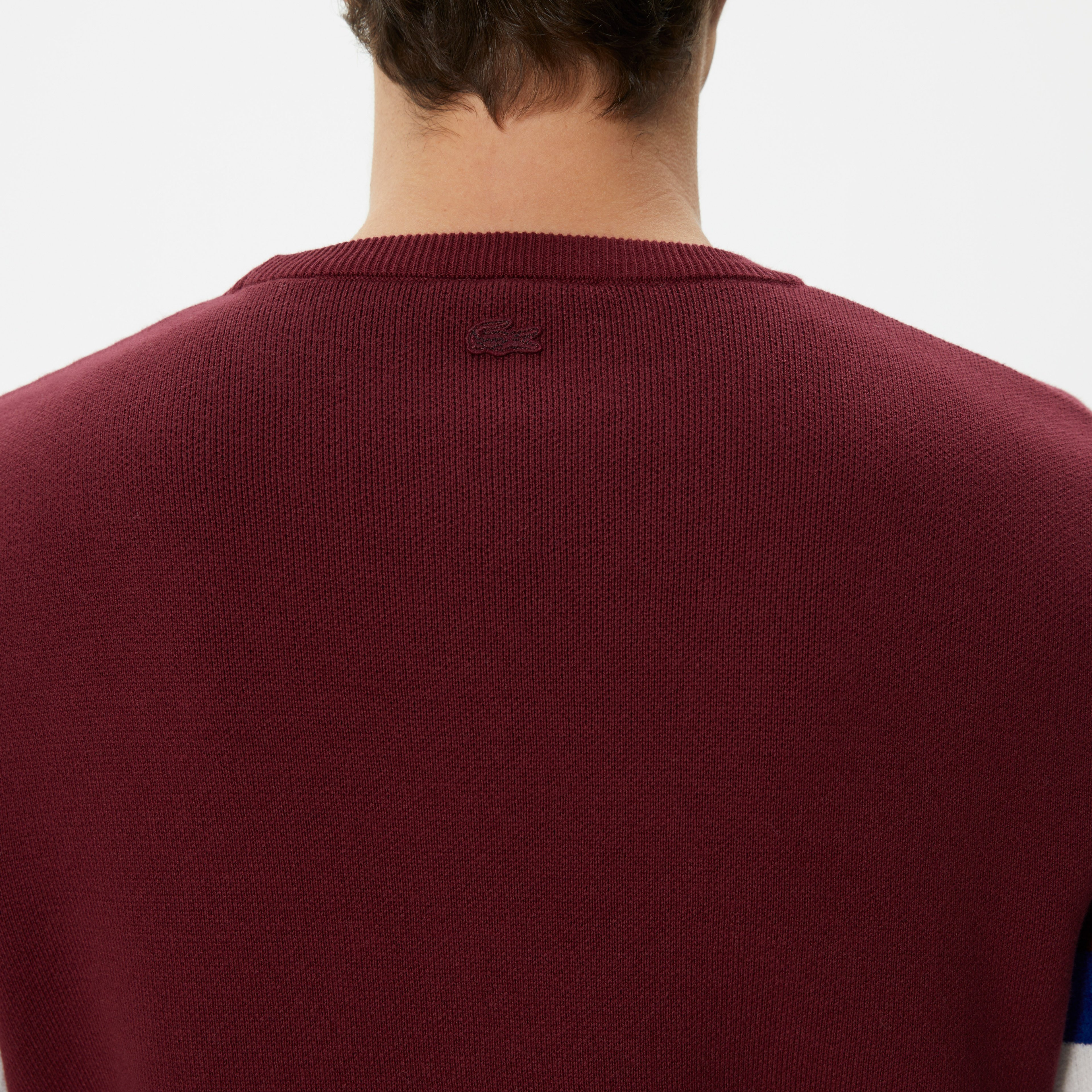 Lacoste Erkek Regular Fit Uzun Kollu Bisiklet Yaka Renk Bloklu Bordo Triko