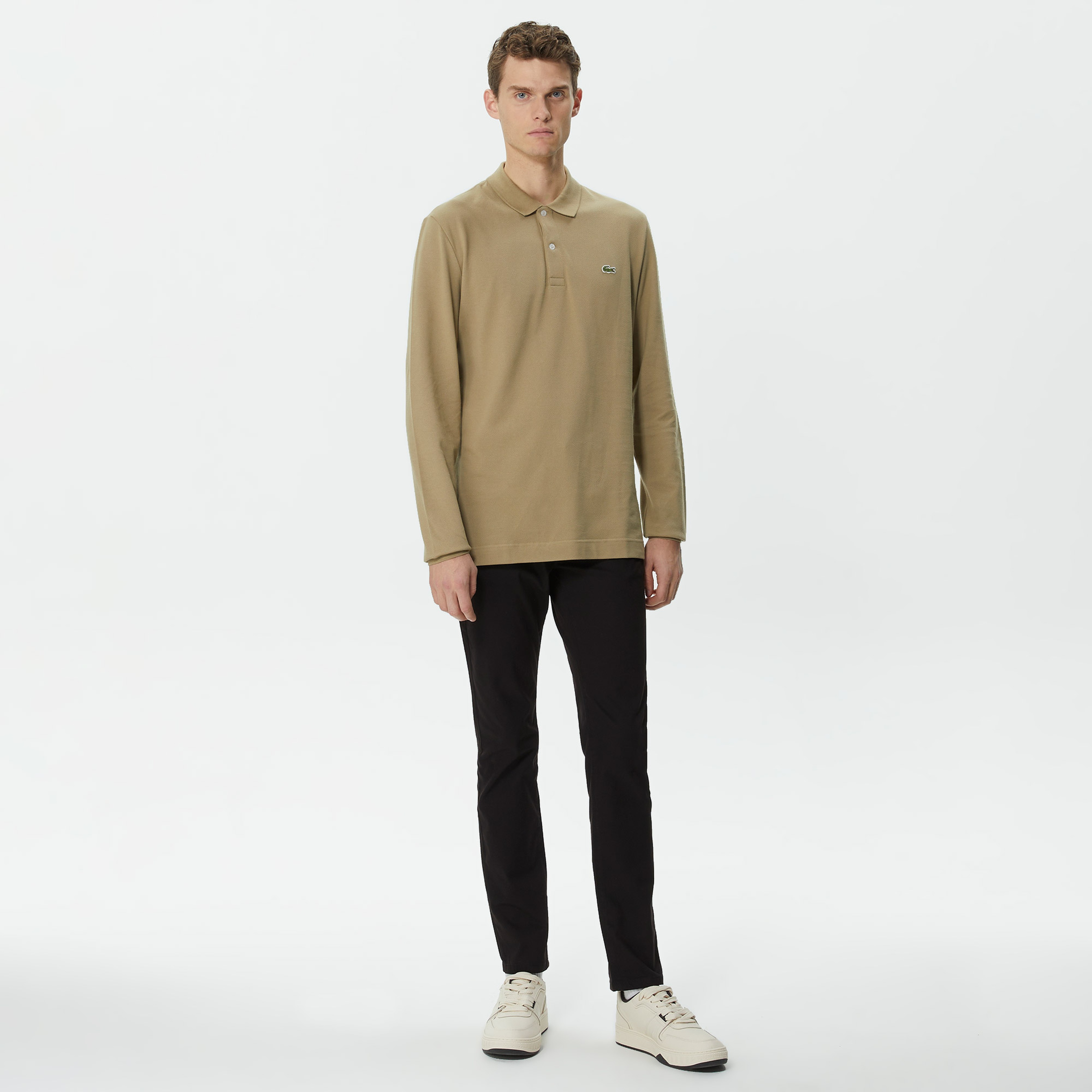 Erkek Slim Fit Uzun Kollu L.12.12 Kahverengi Polo