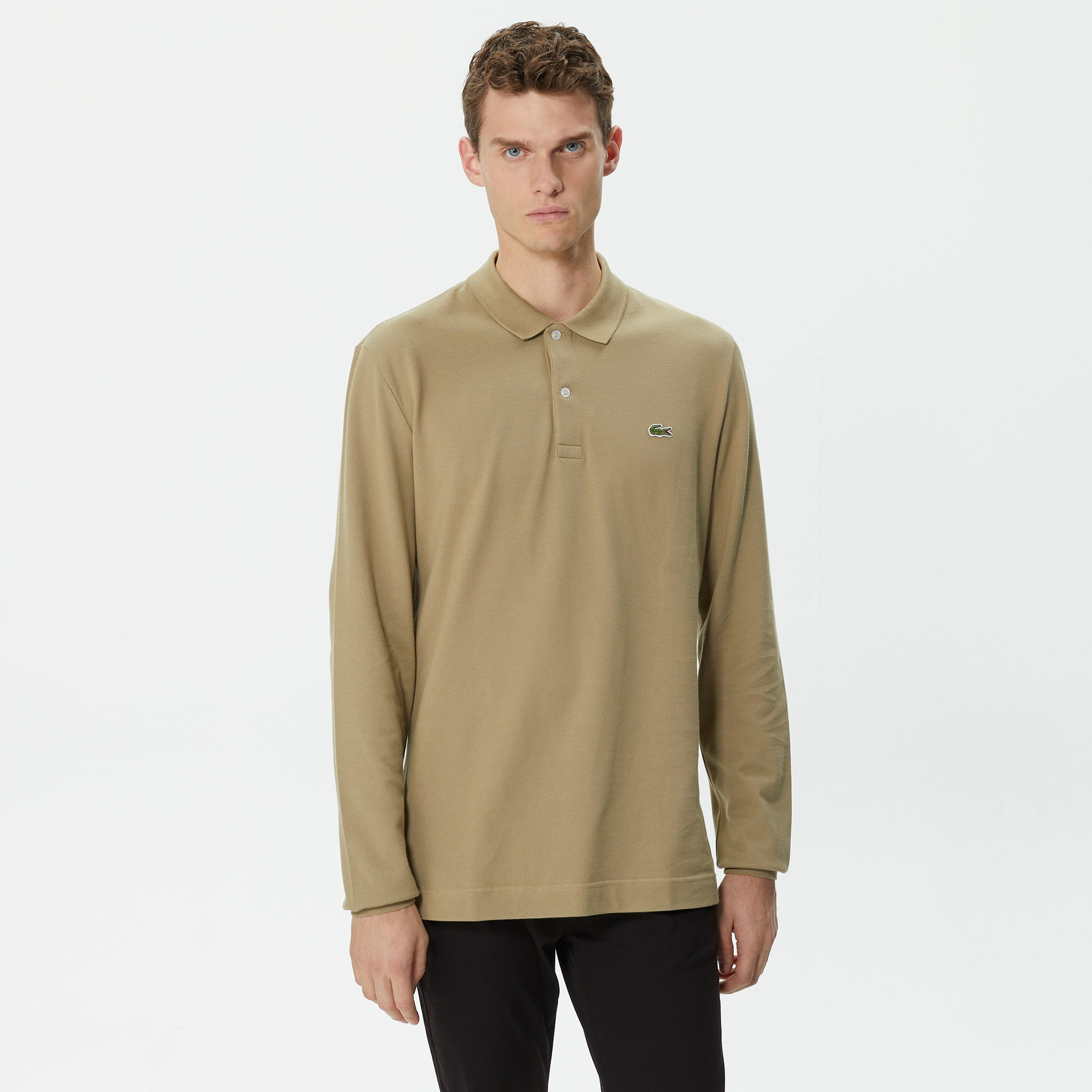 Erkek Slim Fit Uzun Kollu L.12.12 Kahverengi Polo