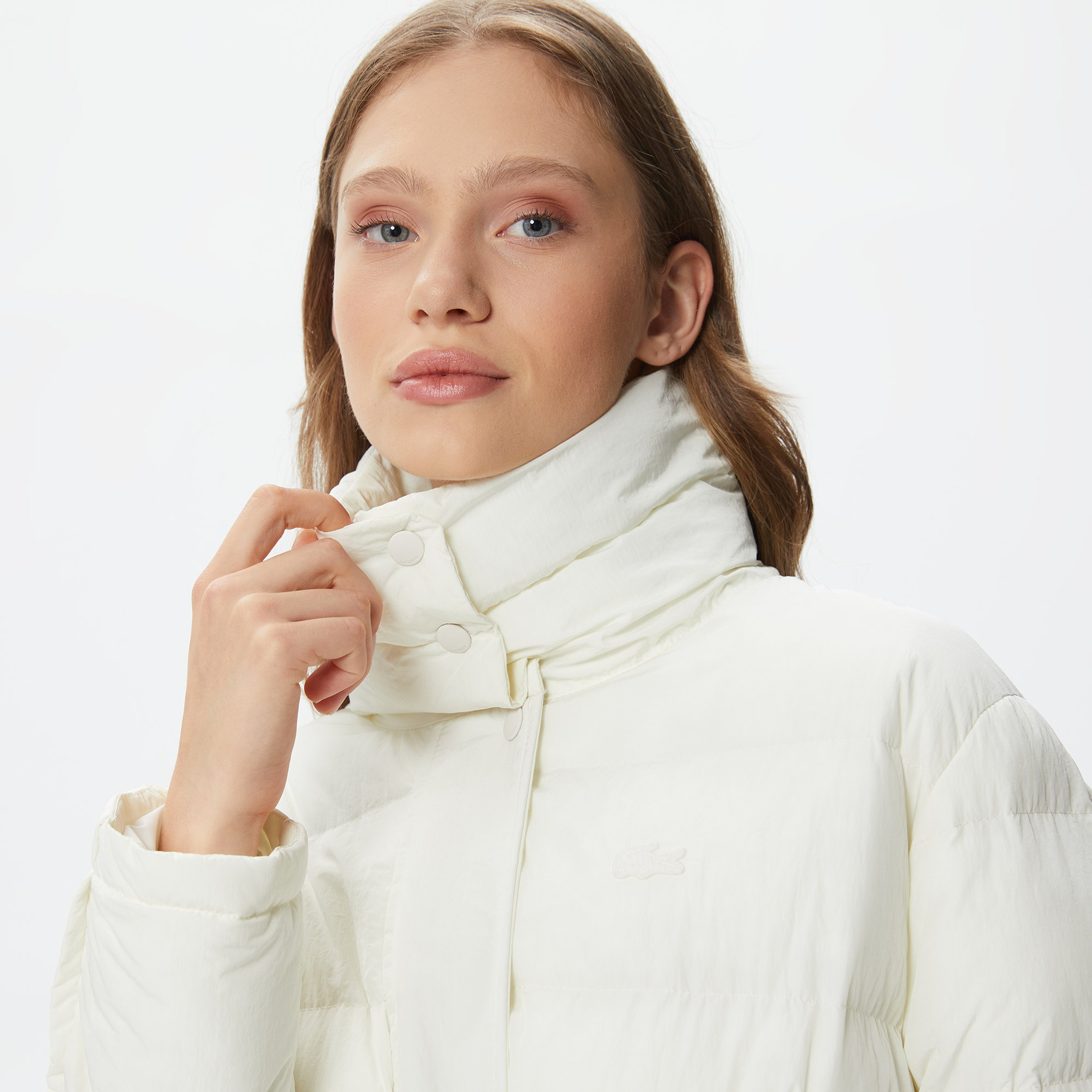 Kadın Dik Yaka Kapitone Beyaz Mont