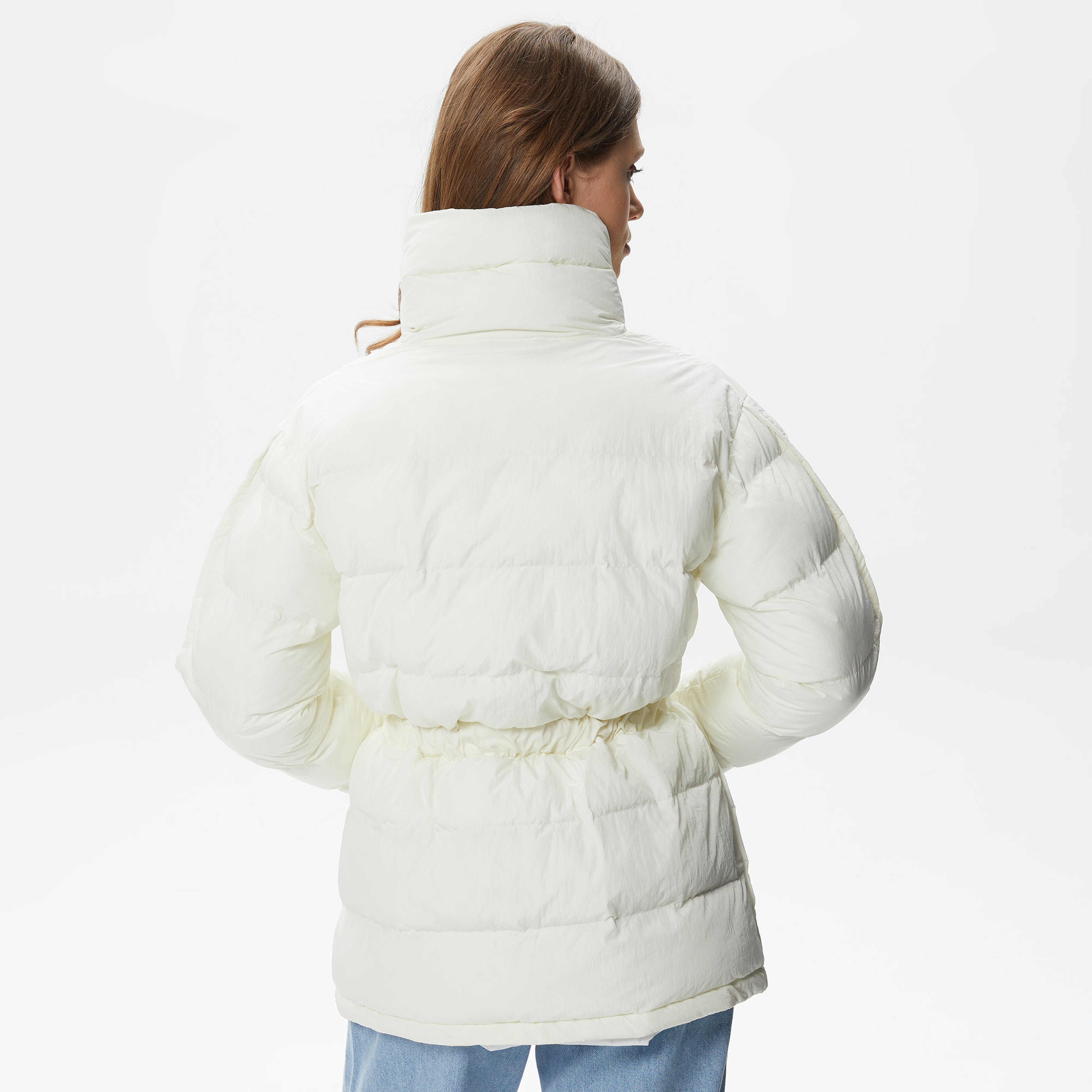 Kadın Dik Yaka Kapitone Beyaz Mont