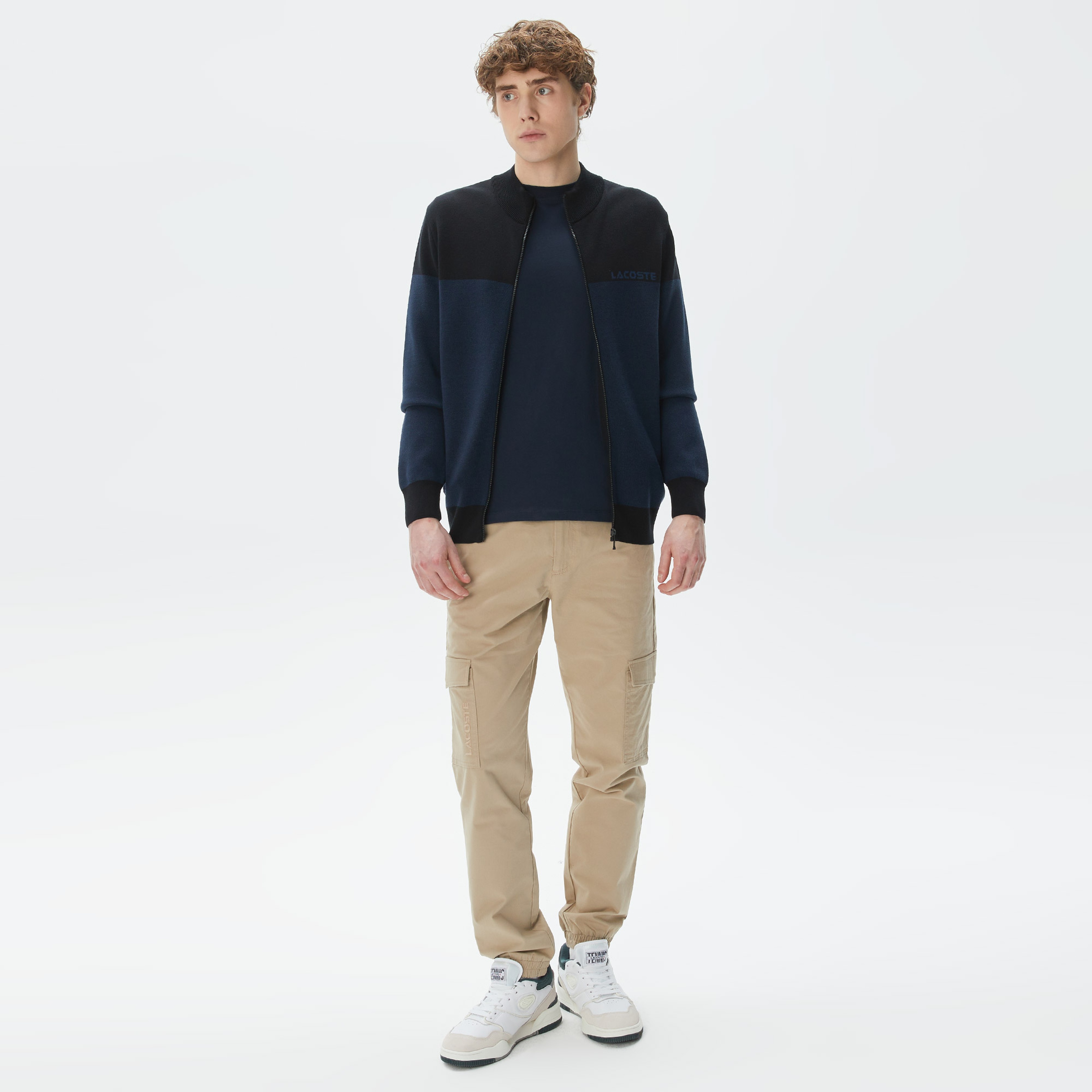 Erkek Regular Fit Uzun Kollu Dik Yaka Renk Bloklu Siyah Triko