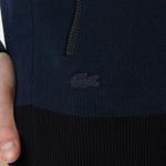 Erkek Regular Fit Uzun Kollu Dik Yaka Renk Bloklu Siyah Triko