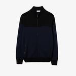 Erkek Regular Fit Uzun Kollu Dik Yaka Renk Bloklu Siyah Triko