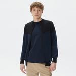 Erkek Regular Fit Uzun Kollu Dik Yaka Renk Bloklu Siyah Triko