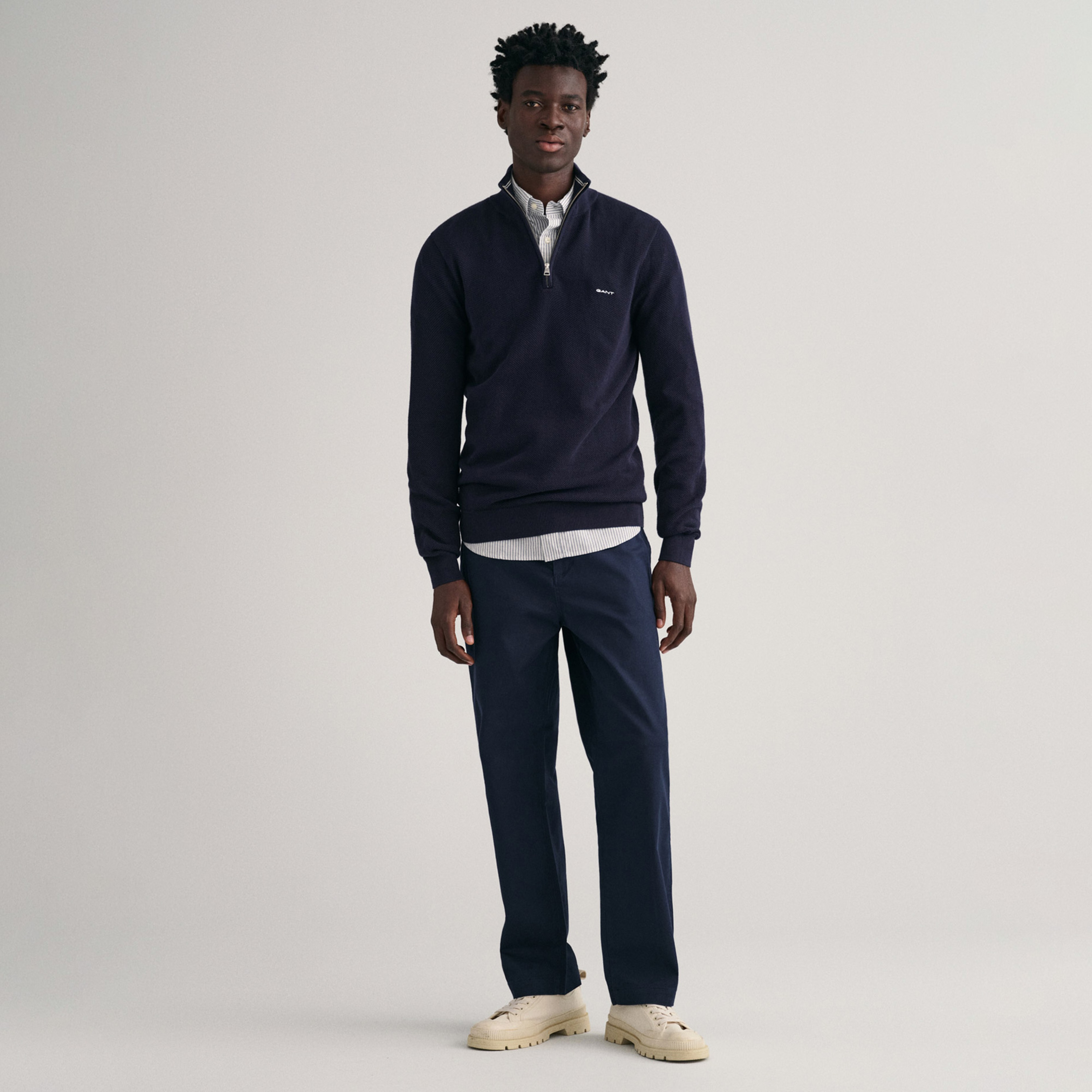 GANT Erkek Lacivert Regular Fit Yarım Fermuarlı Kazak