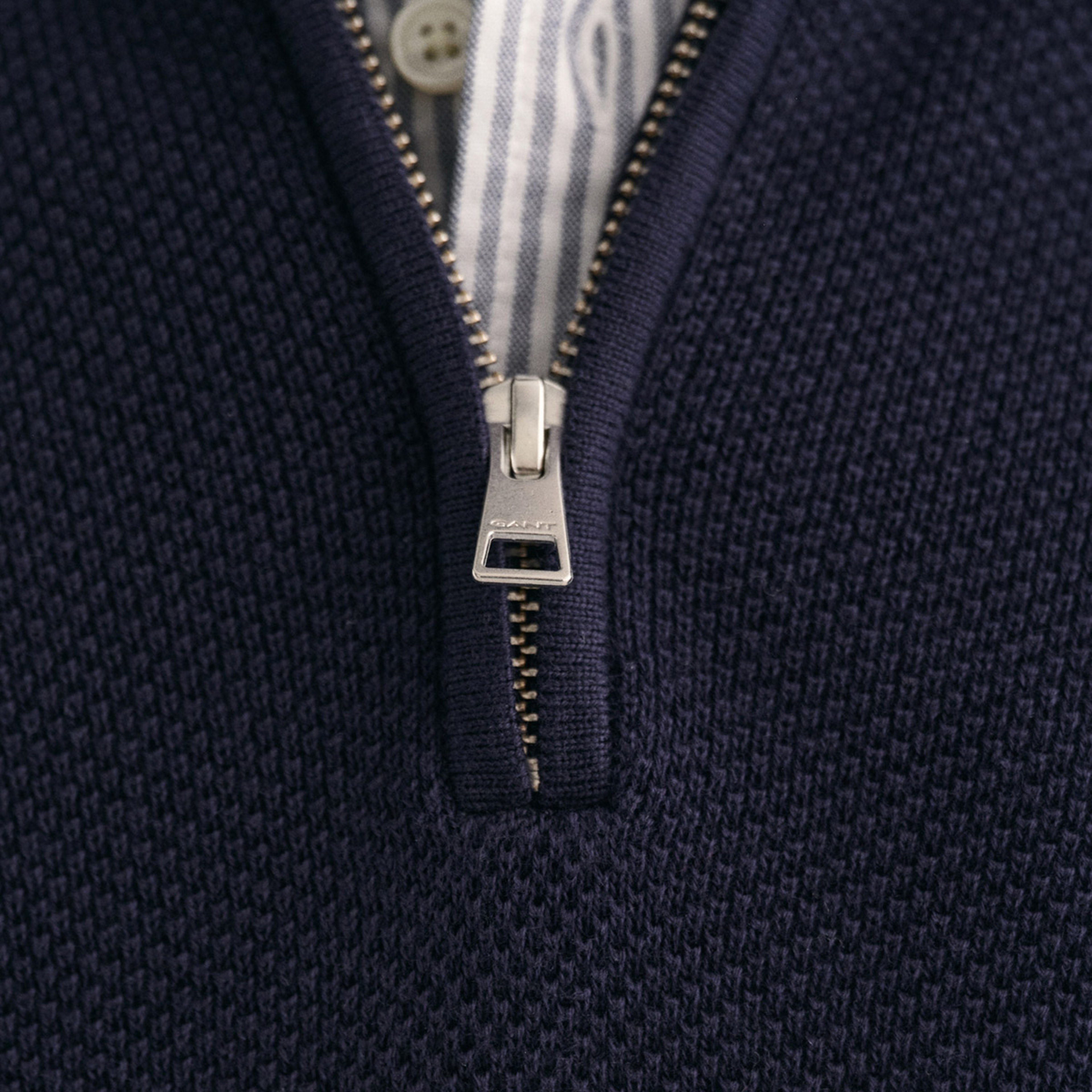 GANT Erkek Lacivert Regular Fit Yarım Fermuarlı Kazak