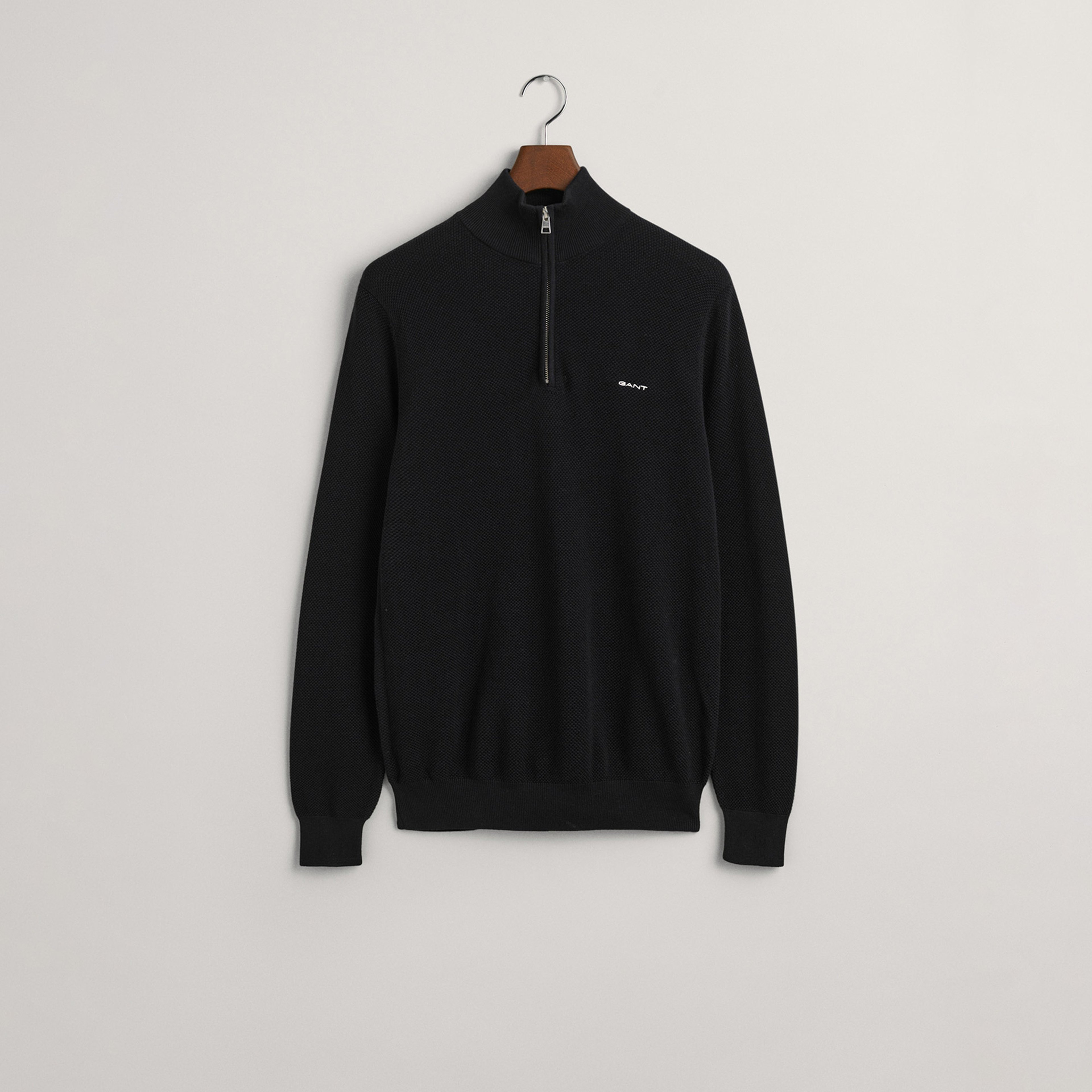 GANT Erkek Siyah Regular Fit Yarım Fermuarlı Kazak