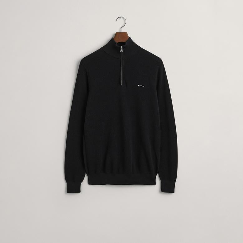 GANT Erkek Siyah Regular Fit Yarım Fermuarlı Kazak