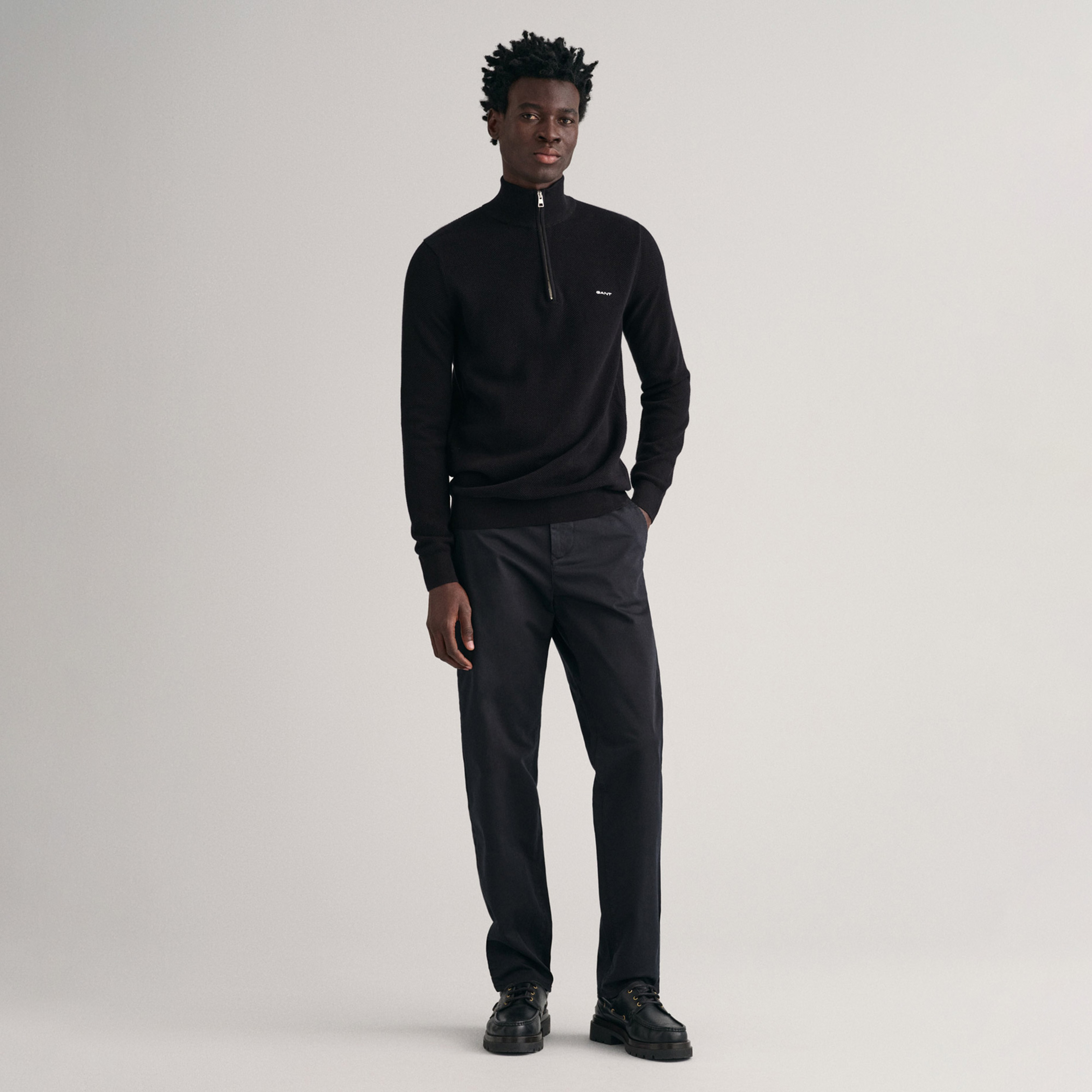 GANT Erkek Siyah Regular Fit Yarım Fermuarlı Kazak