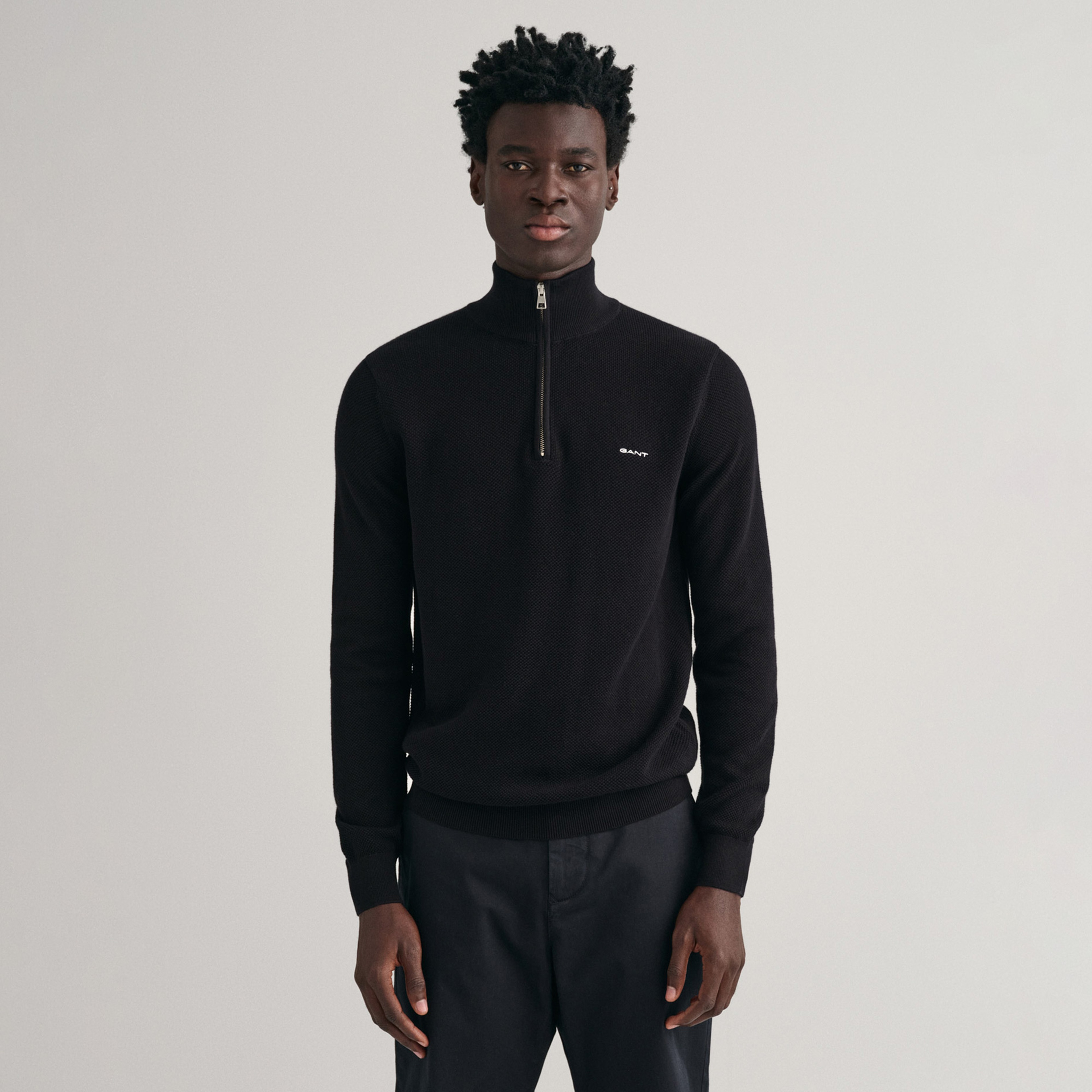 GANT Erkek Siyah Regular Fit Yarım Fermuarlı Kazak