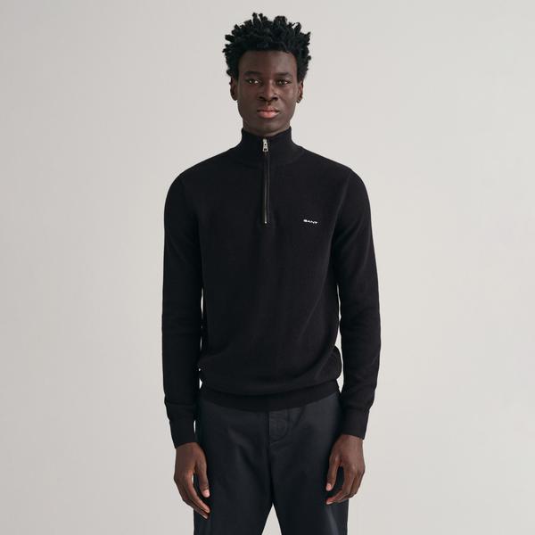 GANT Erkek Siyah Regular Fit Yarım Fermuarlı Kazak