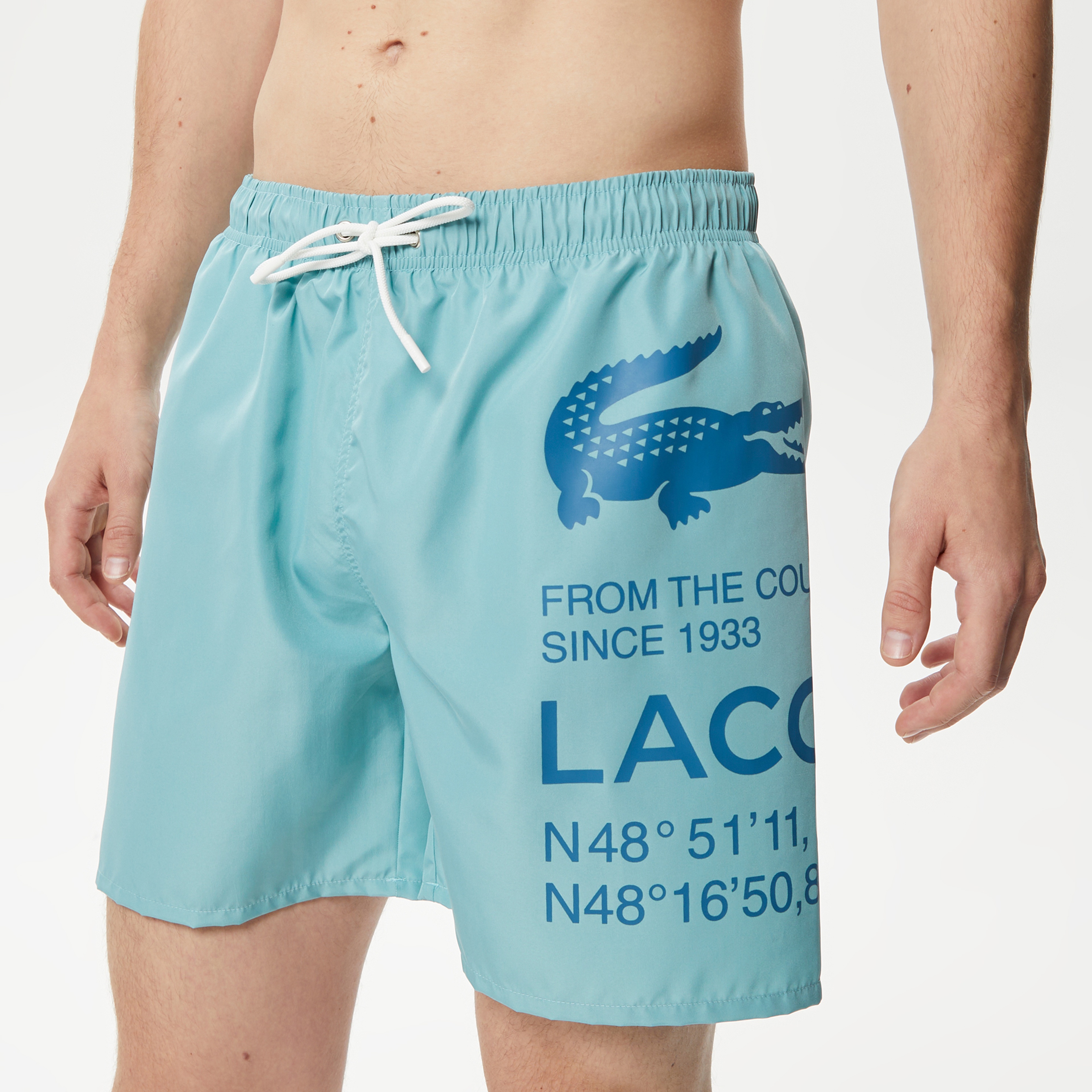Lacoste Erkek Baskılı Mavi Deniz Şortu