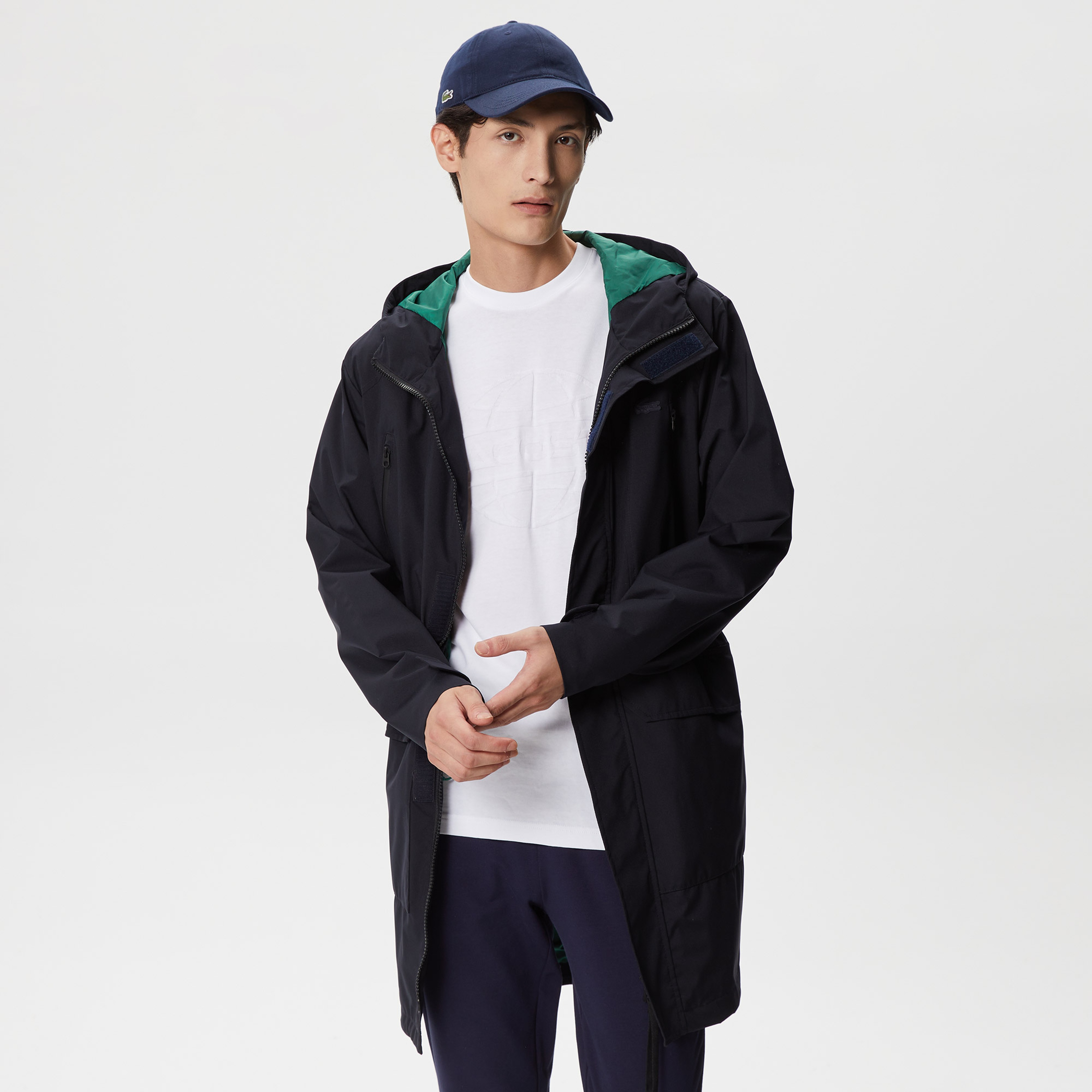 Lacoste Erkek Regular Fit Kapüşonlu Baskılı Lacivert Mont
