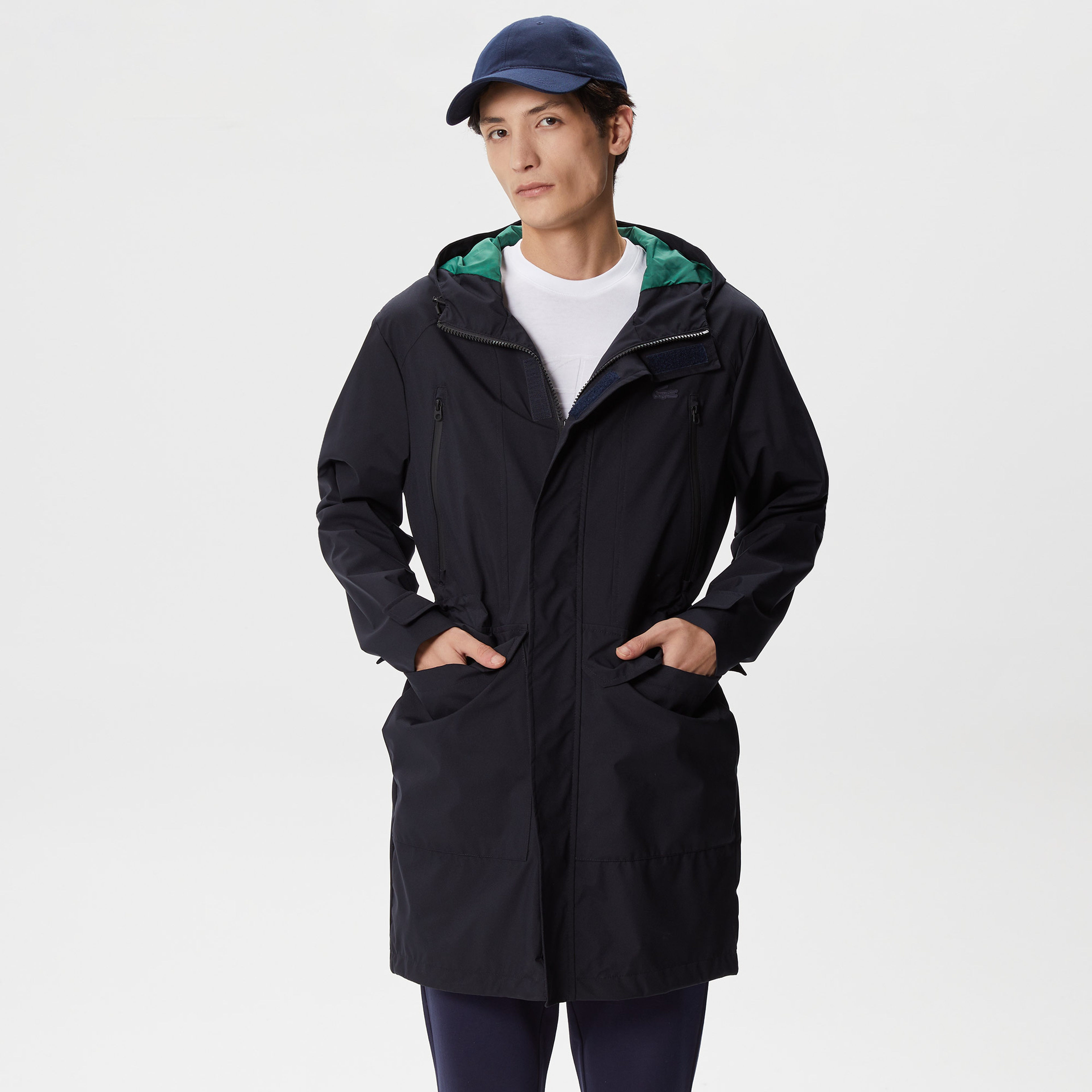 Lacoste Erkek Regular Fit Kapüşonlu Baskılı Lacivert Mont