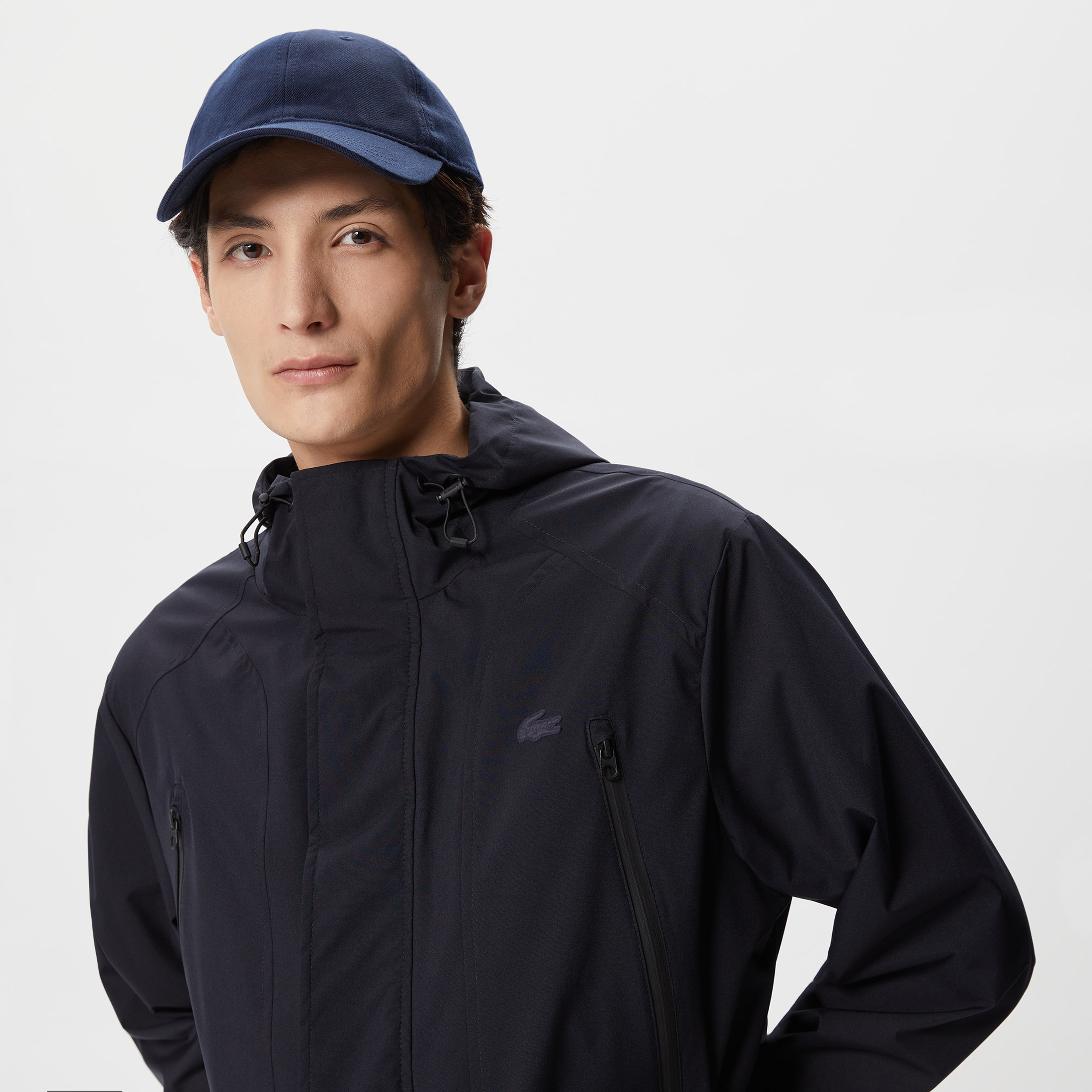 Lacoste Erkek Regular Fit Kapüşonlu Baskılı Lacivert Mont