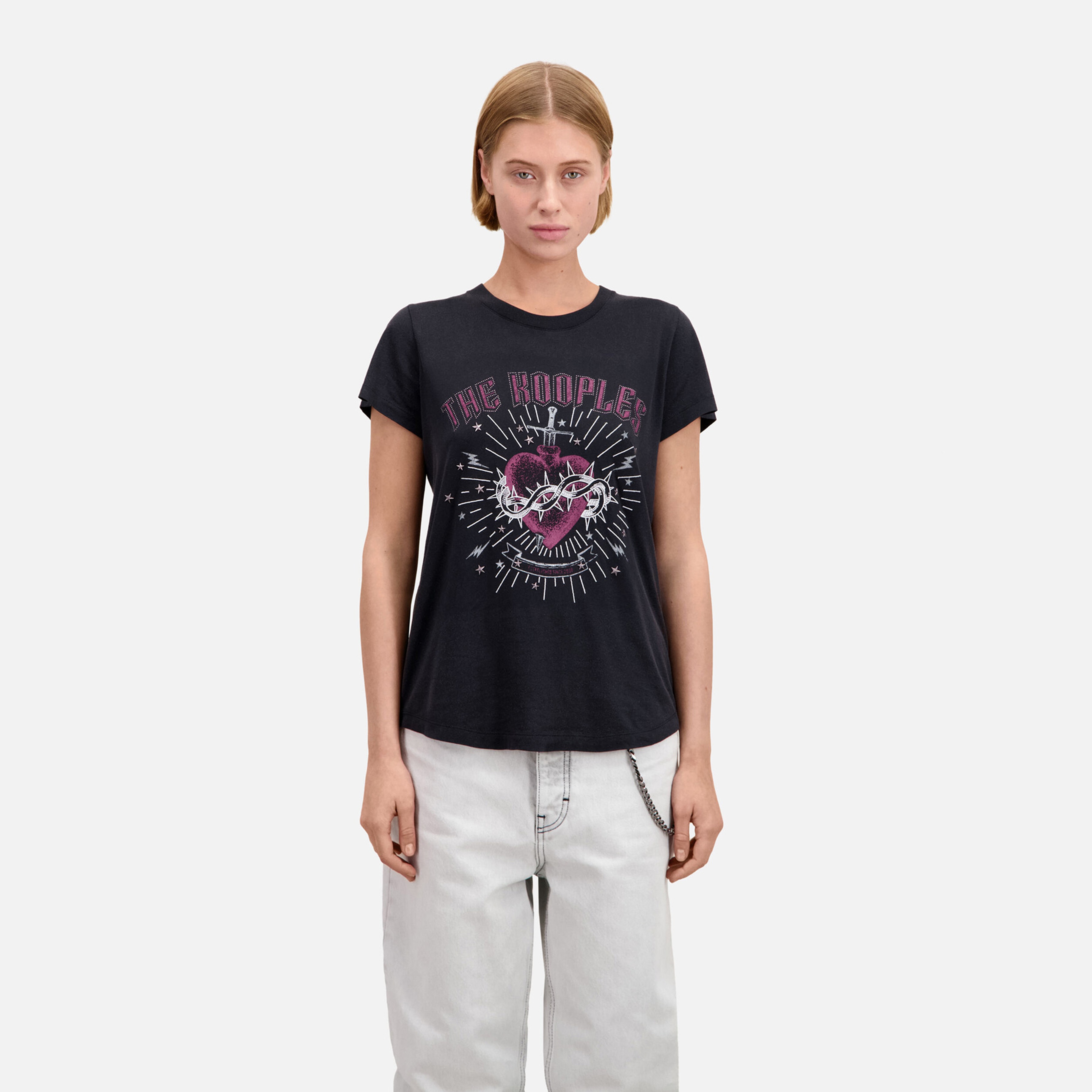 KADIN BİSİKLET YAKA BASKILI SİYAH T-SHIRT