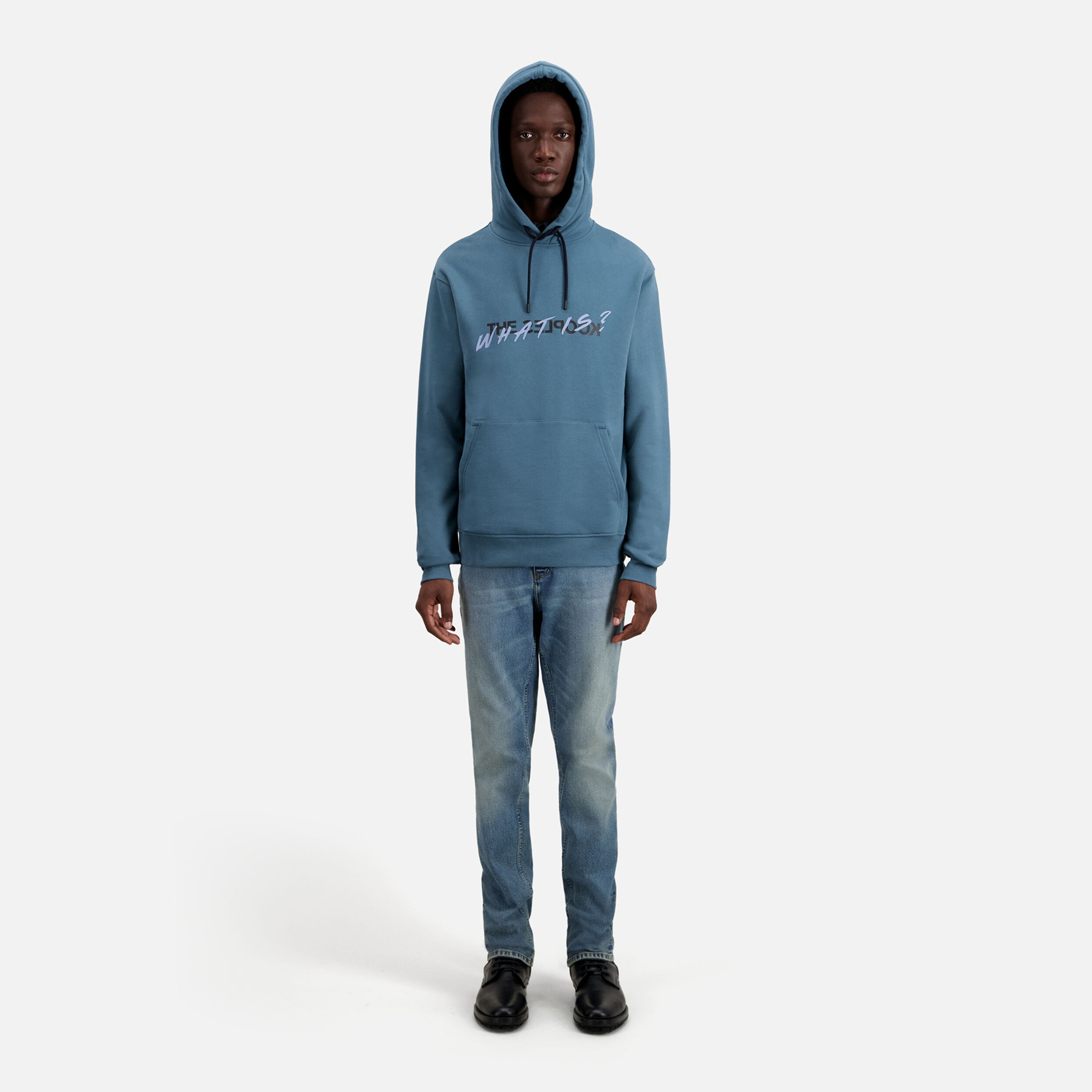 ERKEK KAPÜŞONLU MAVİ SWEATSHIRT