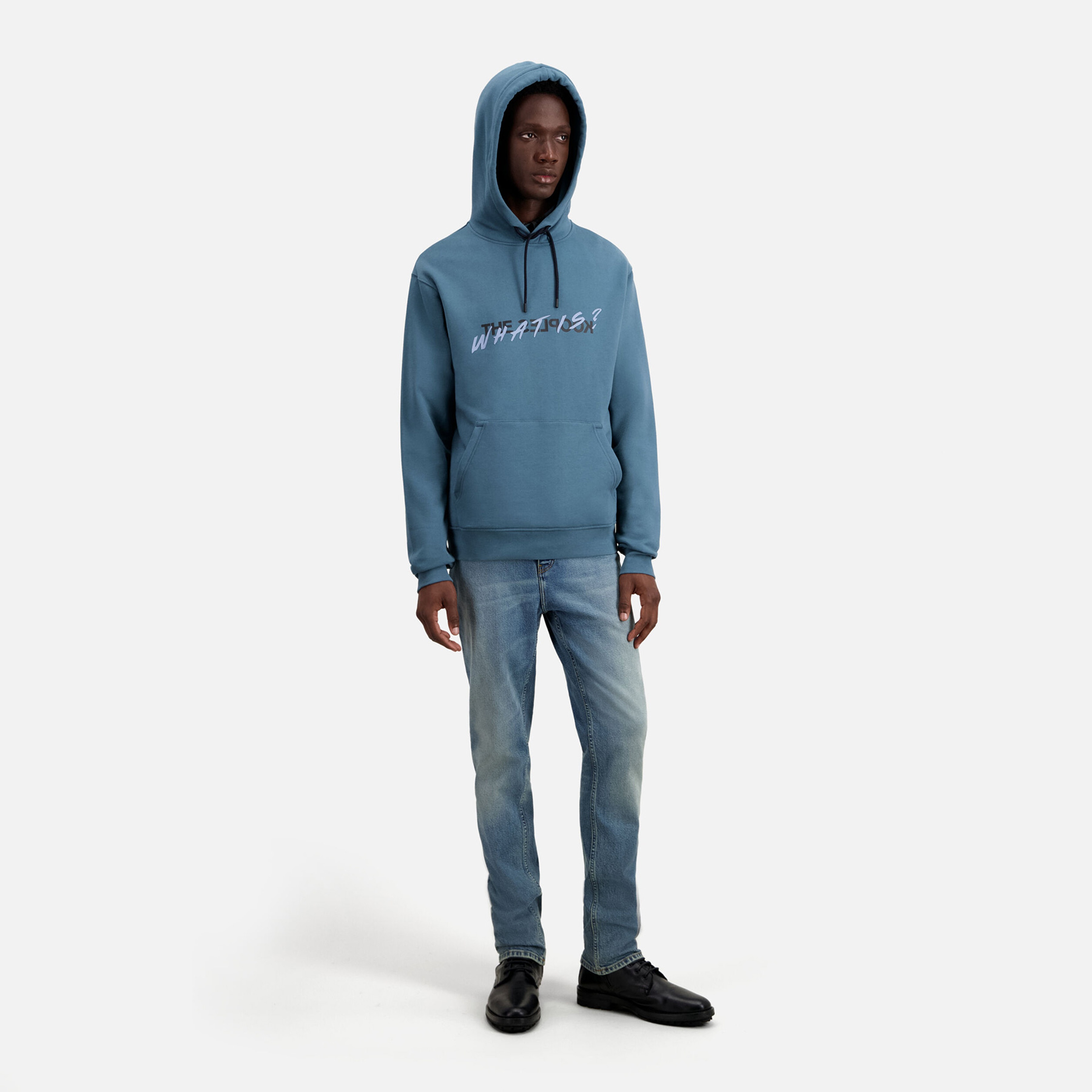 ERKEK KAPÜŞONLU MAVİ SWEATSHIRT