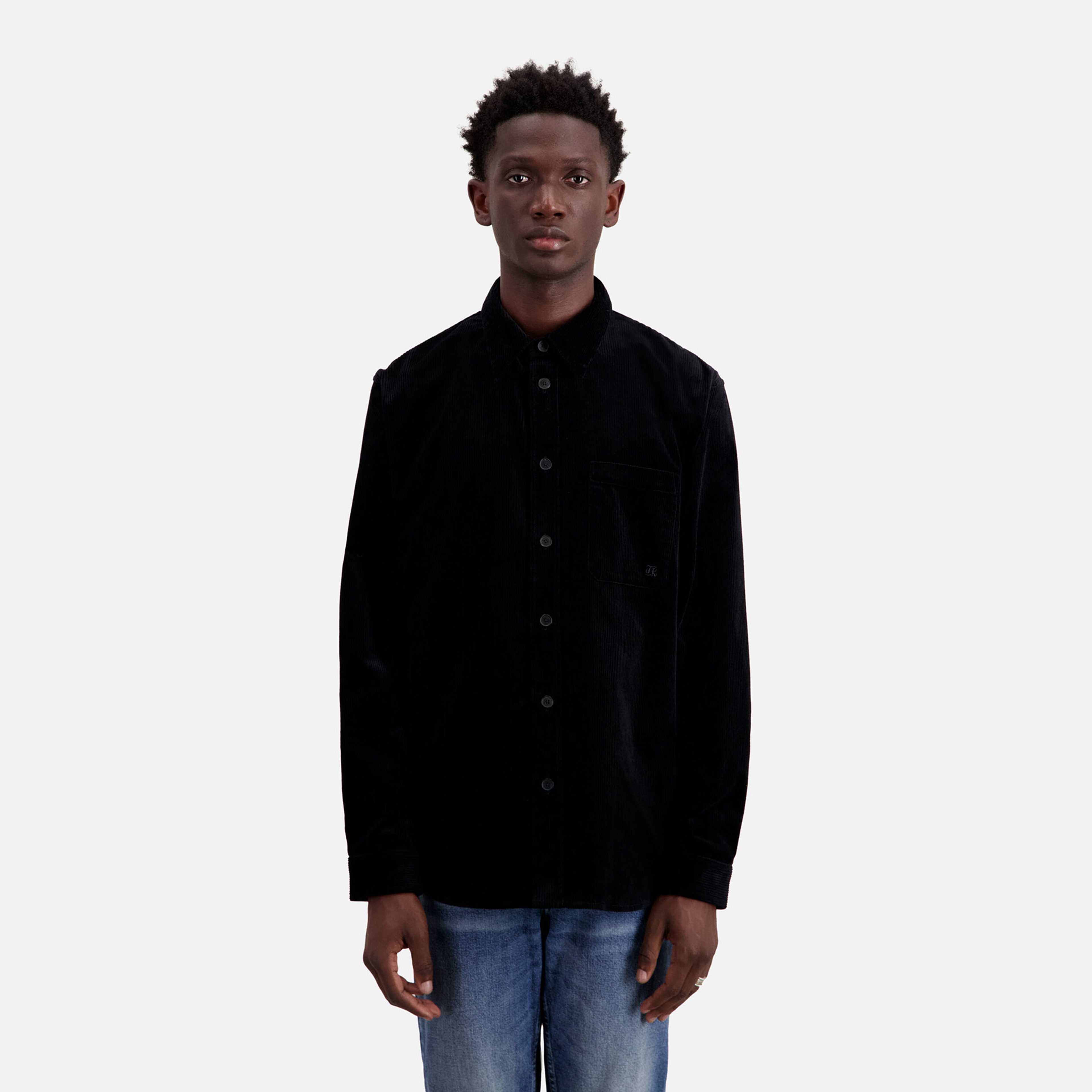 ERKEK STRAIGHT FIT BASKILI SİYAH GÖMLEK