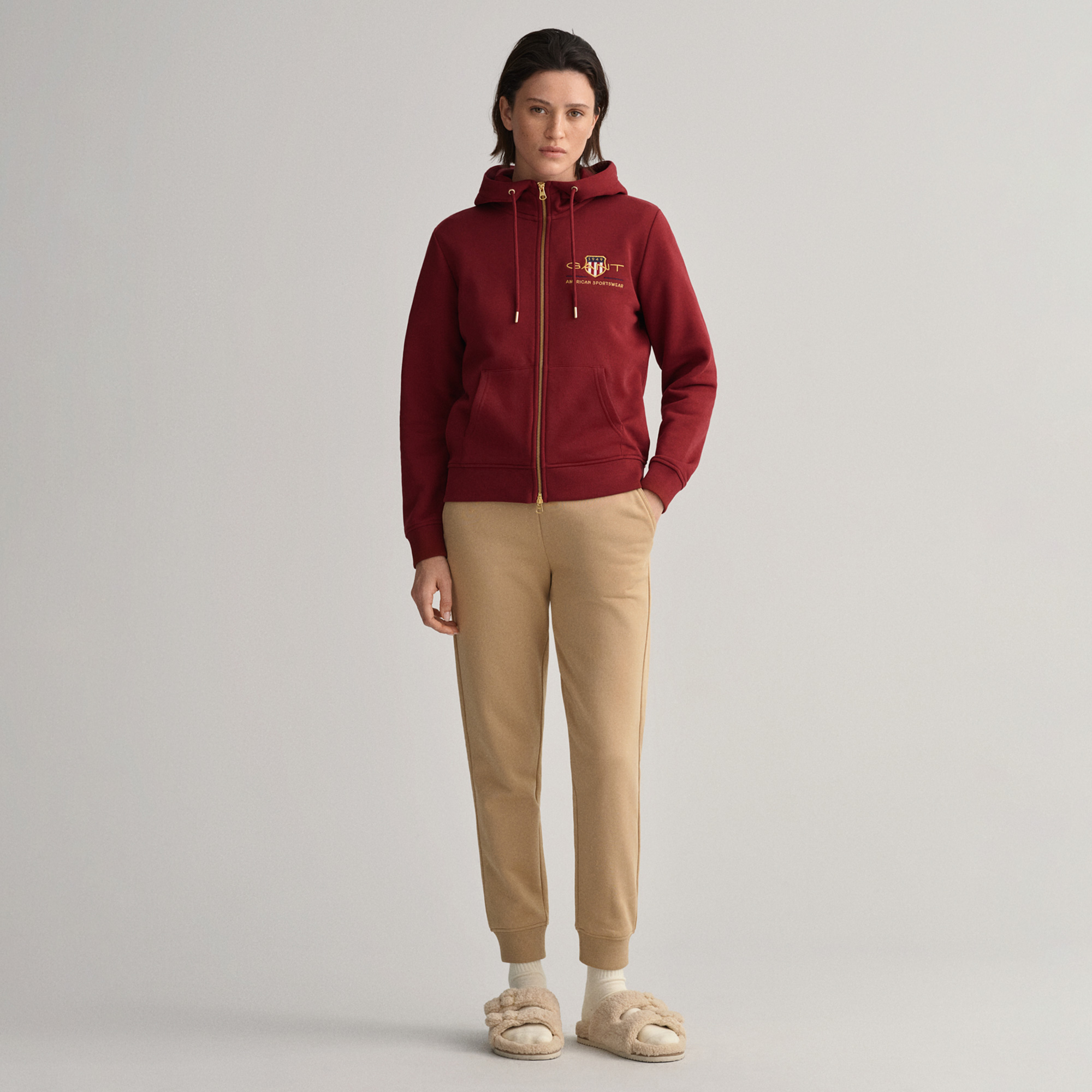Gant Kadın Bordo Regular Fit Kapüşonlu Logolu Sweatshirt