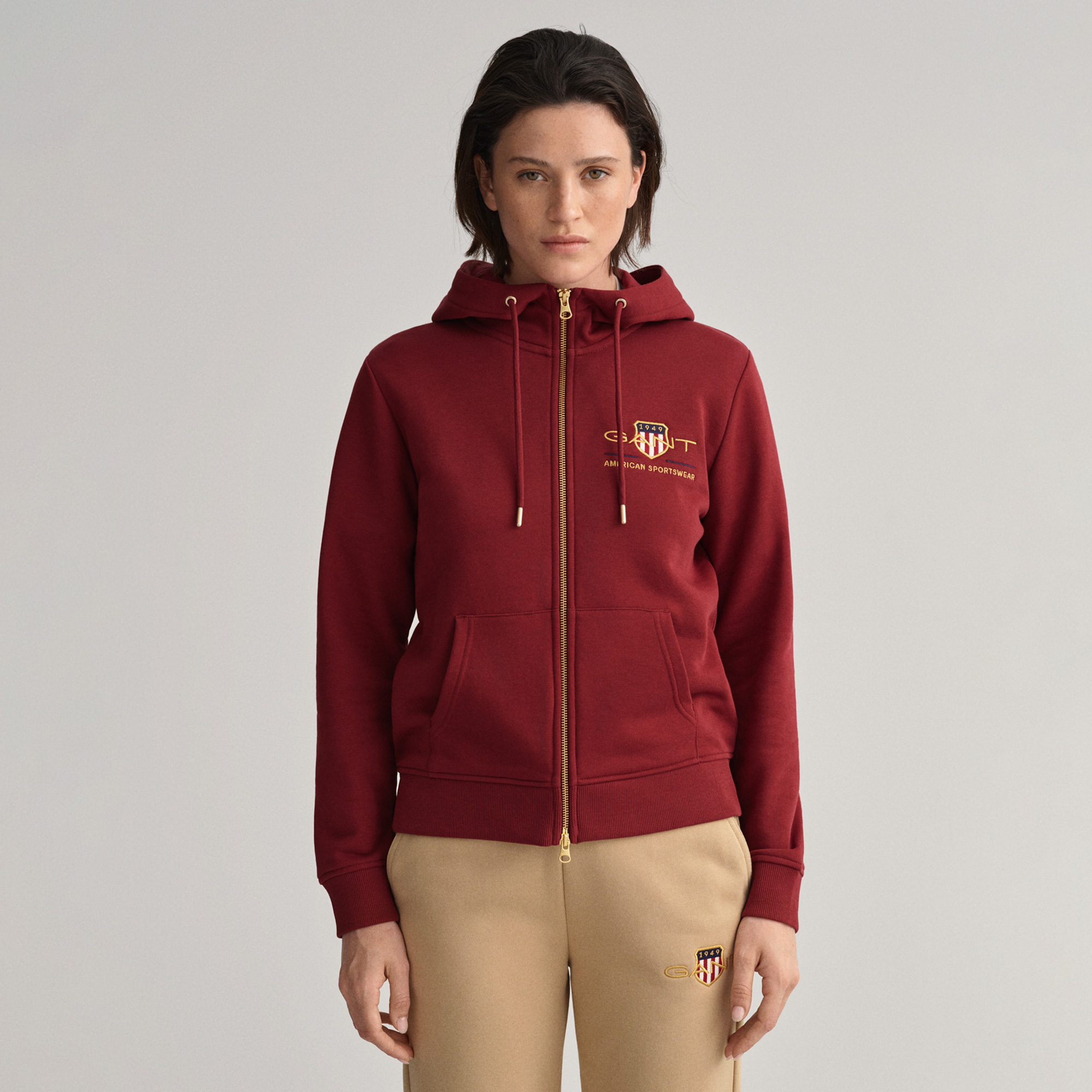 Gant Kadın Bordo Regular Fit Kapüşonlu Logolu Sweatshirt