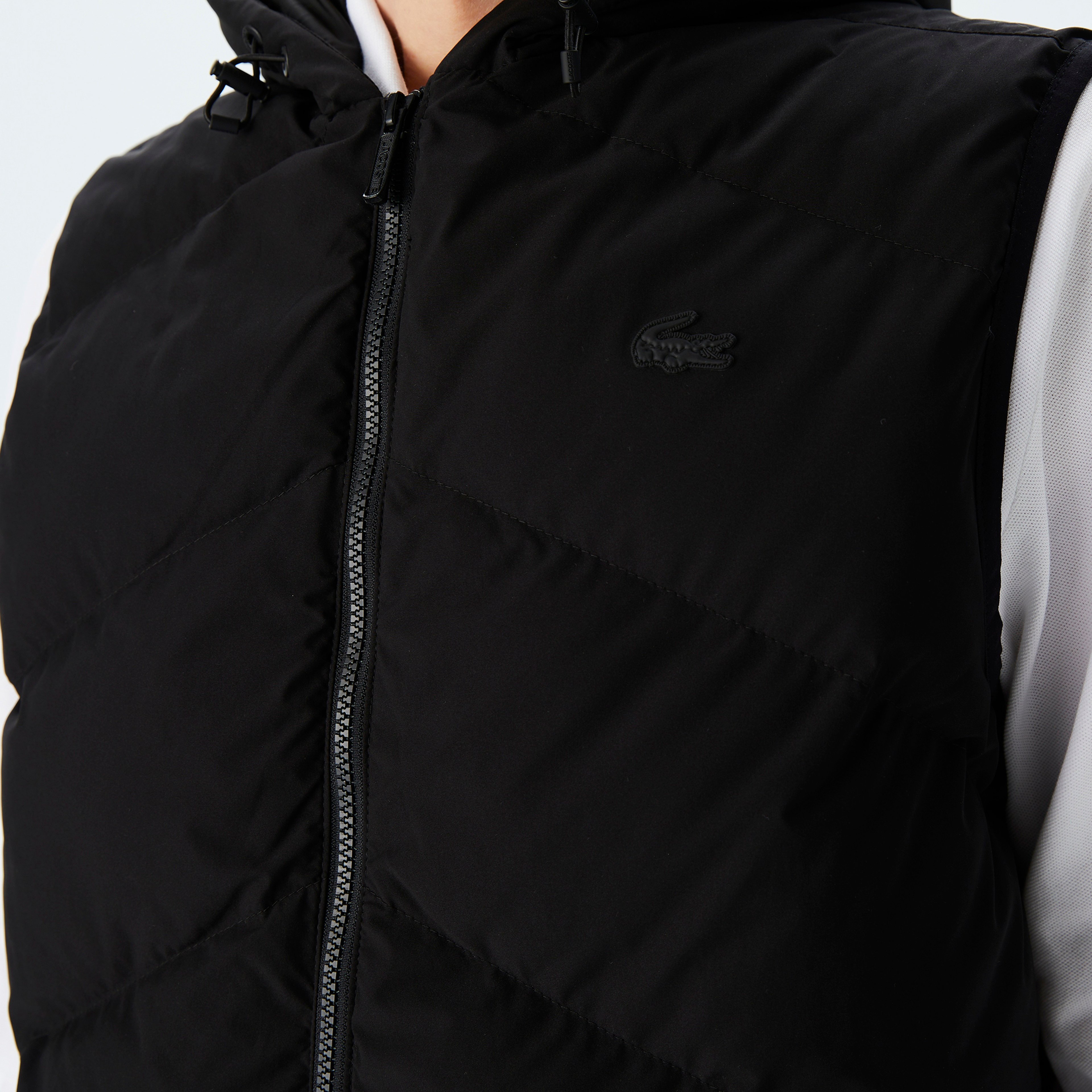 Erkek Slim Fit Kapüşonlu Kapitone Siyah Yelek