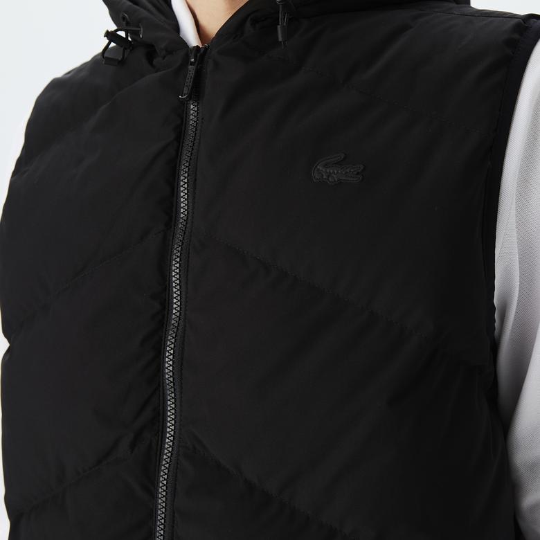 Erkek Slim Fit Kapüşonlu Kapitone Siyah Yelek