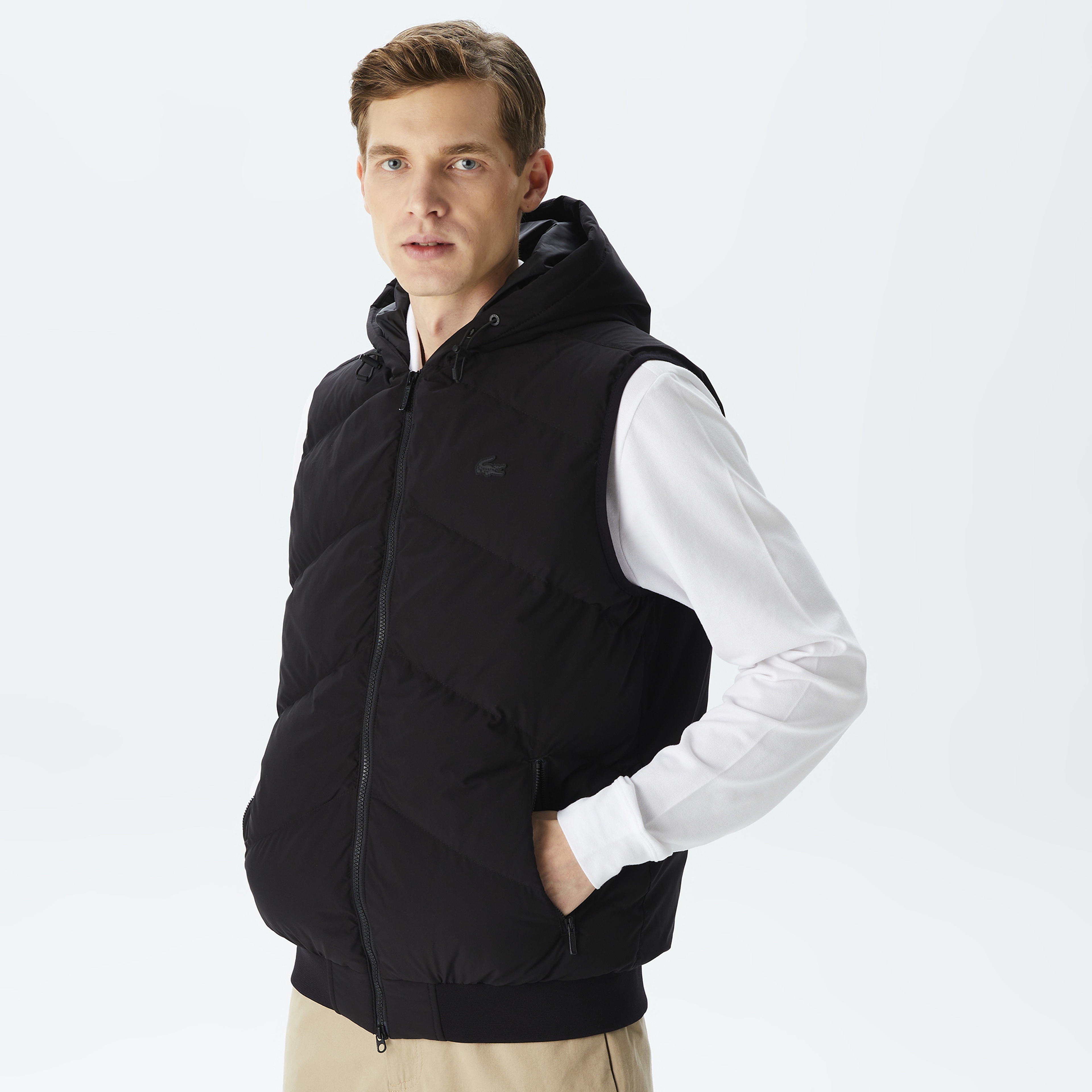 Erkek Slim Fit Kapüşonlu Kapitone Siyah Yelek