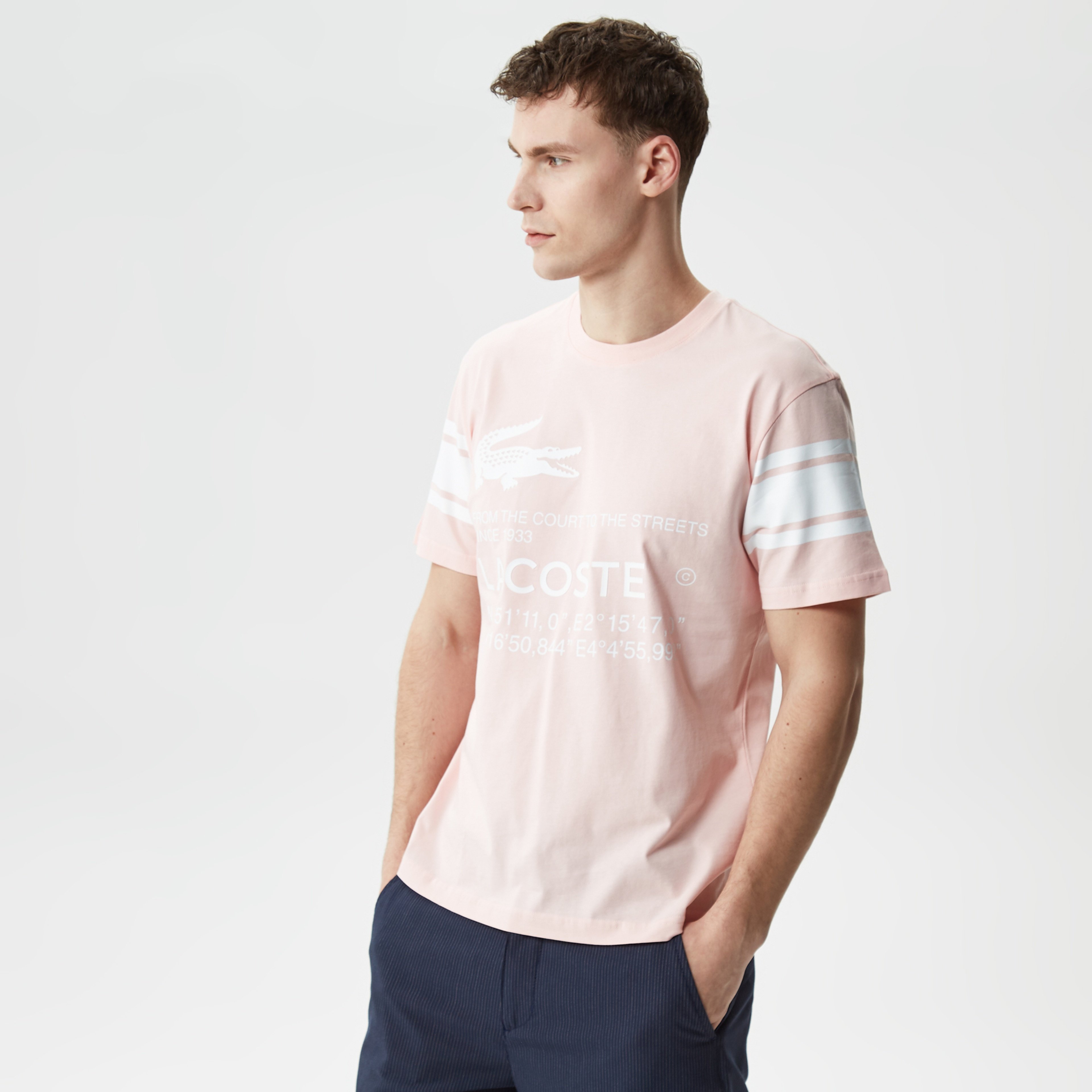 Active Erkek Relaxed Fit Bisiklet Yaka Baskılı Pembe T-Shirt