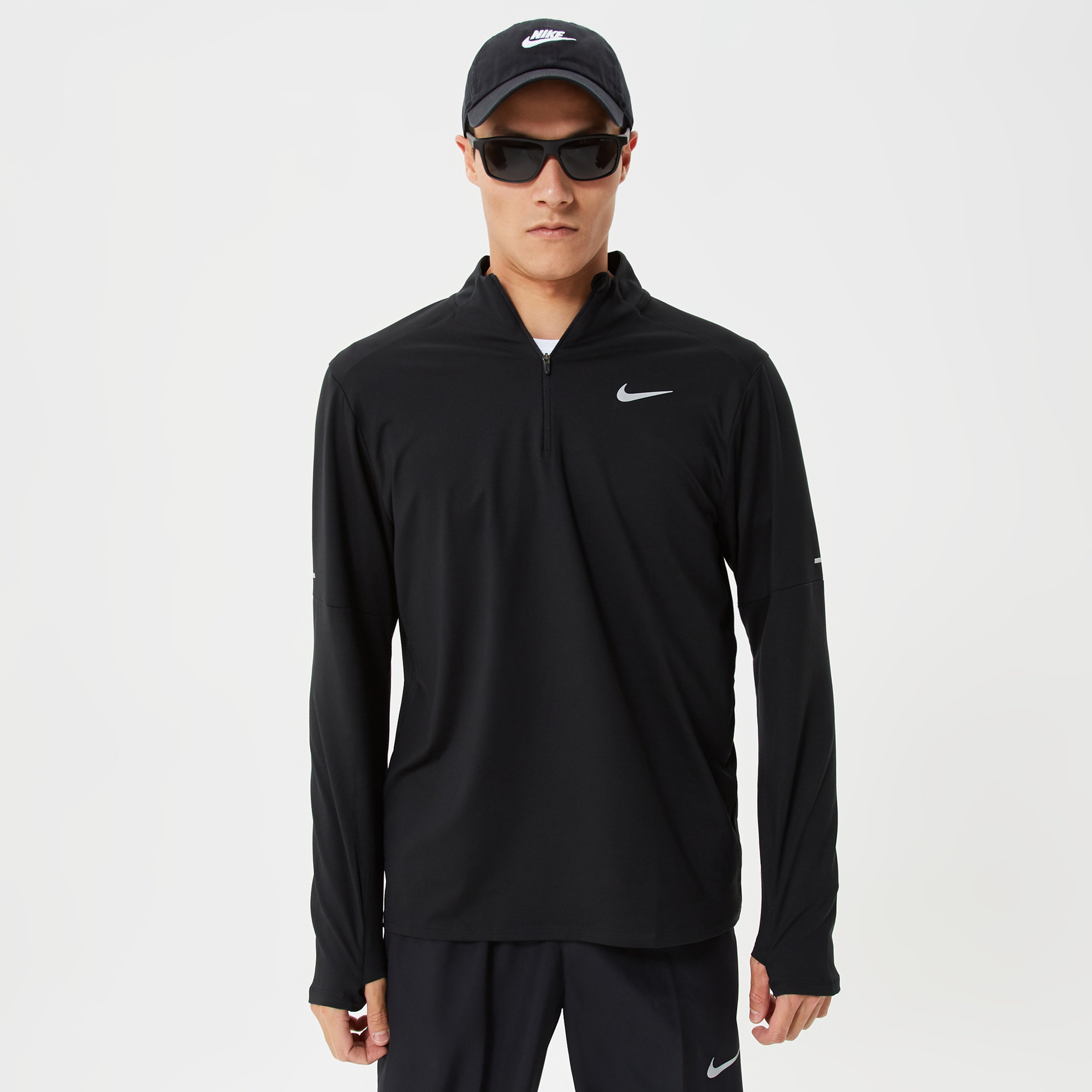 Nike Dri-FIT Yarım Fermuarlı Erkek Siyah Koşu Üstü