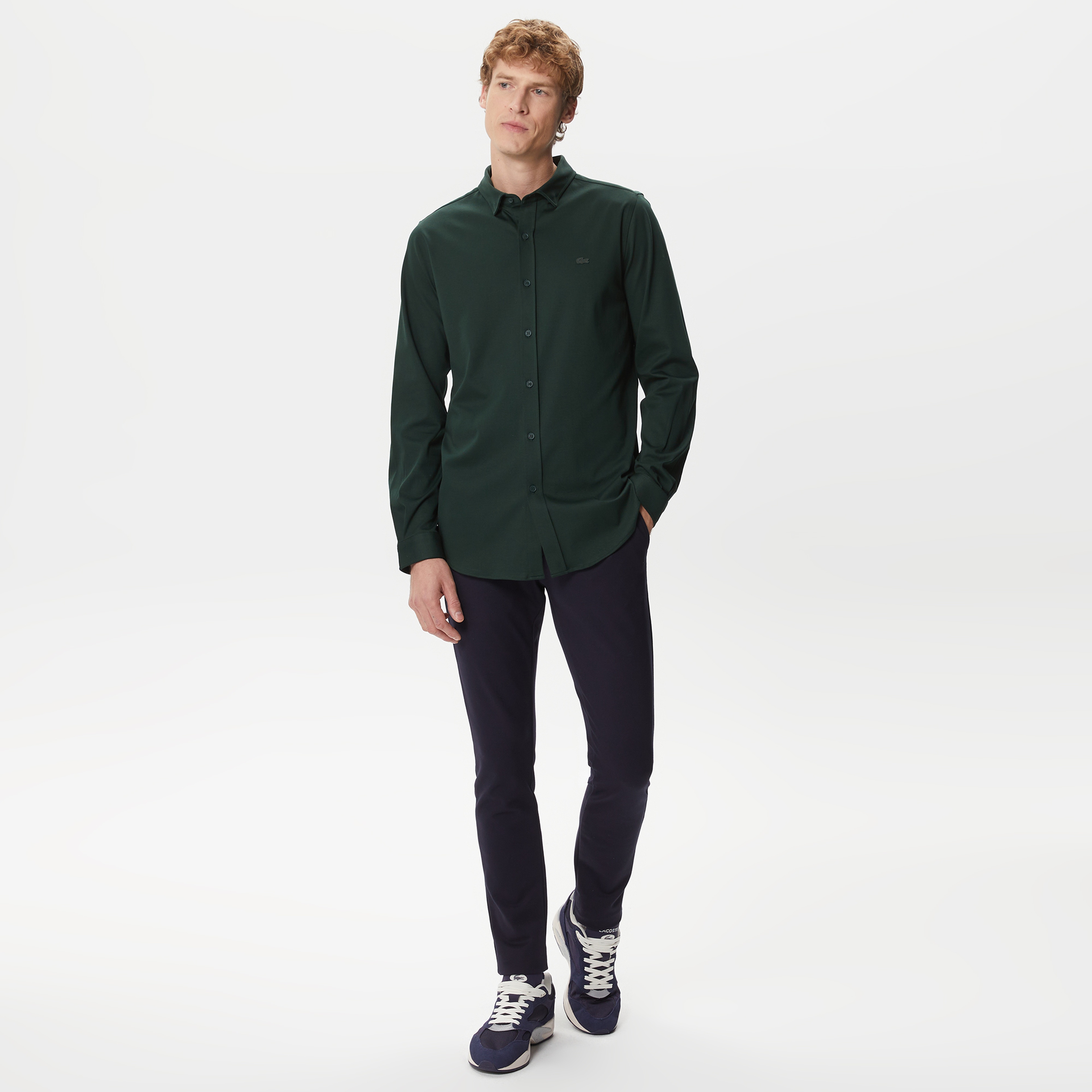 Lacoste Erkek Slim Fit Koyu Yeşil Gömlek