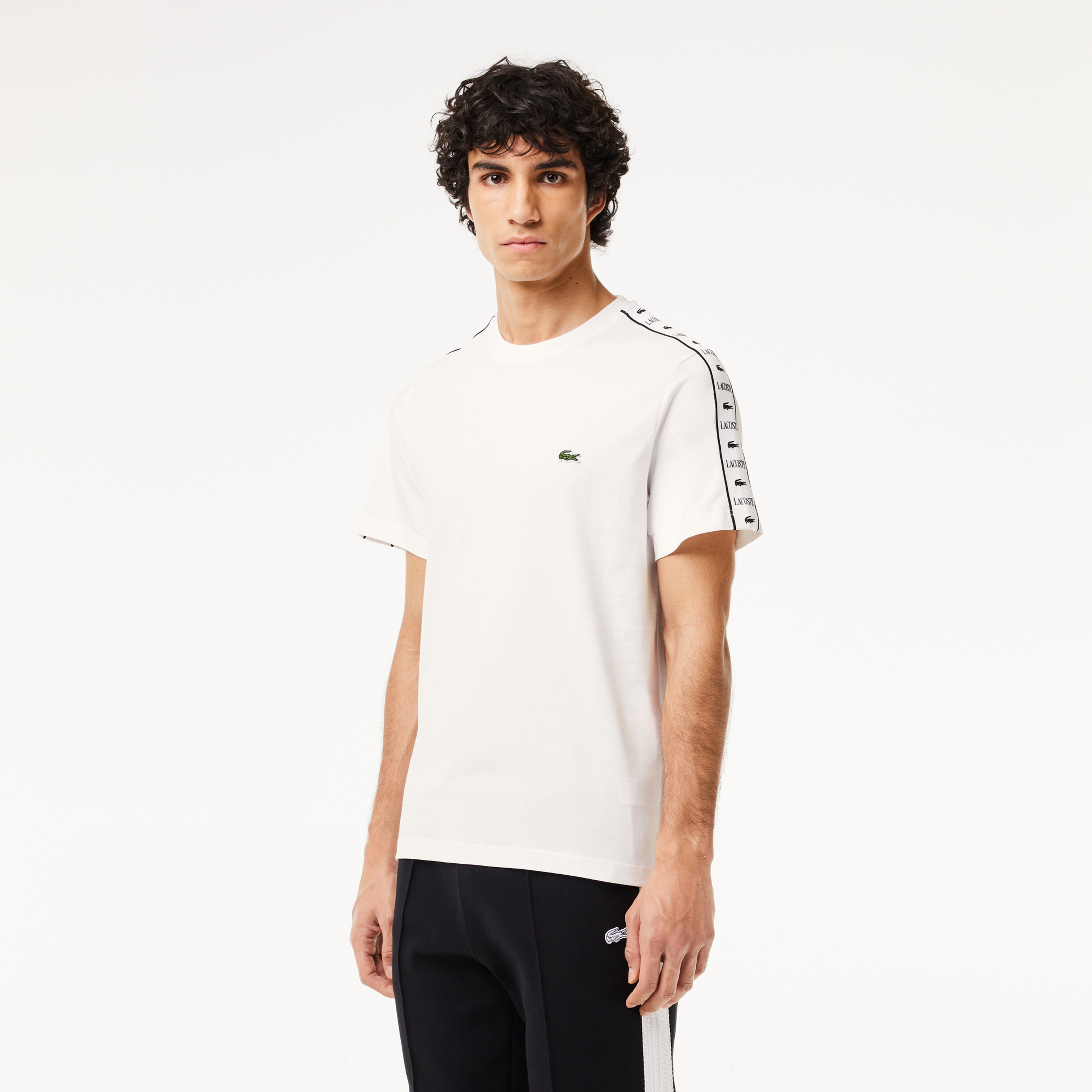Lacoste Erkek Regular Fit Bisiklet Yaka Baskılı Beyaz T-Shirt