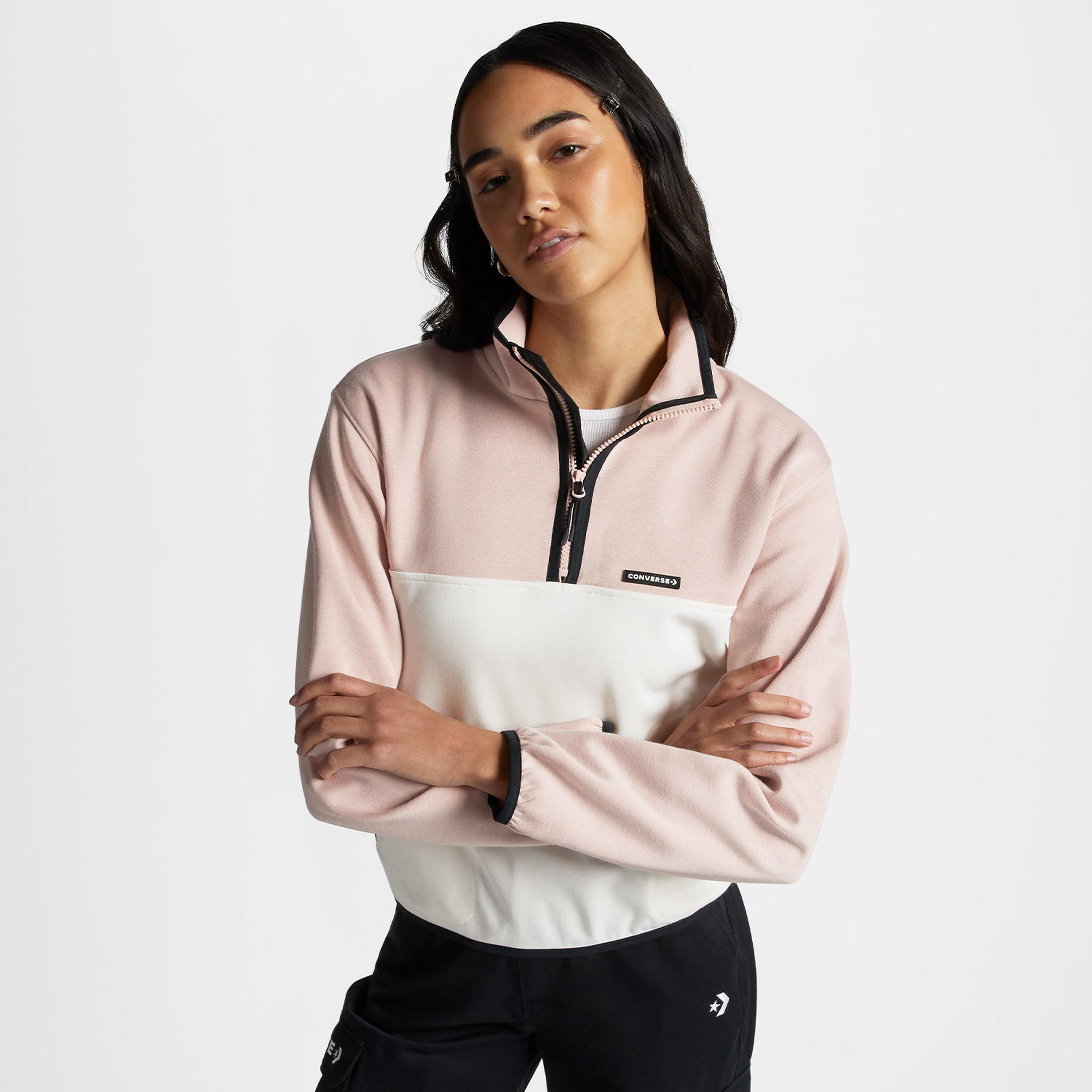 Converse Popover 1/2 Zip Top Kadın Pembe Sweatshirt
