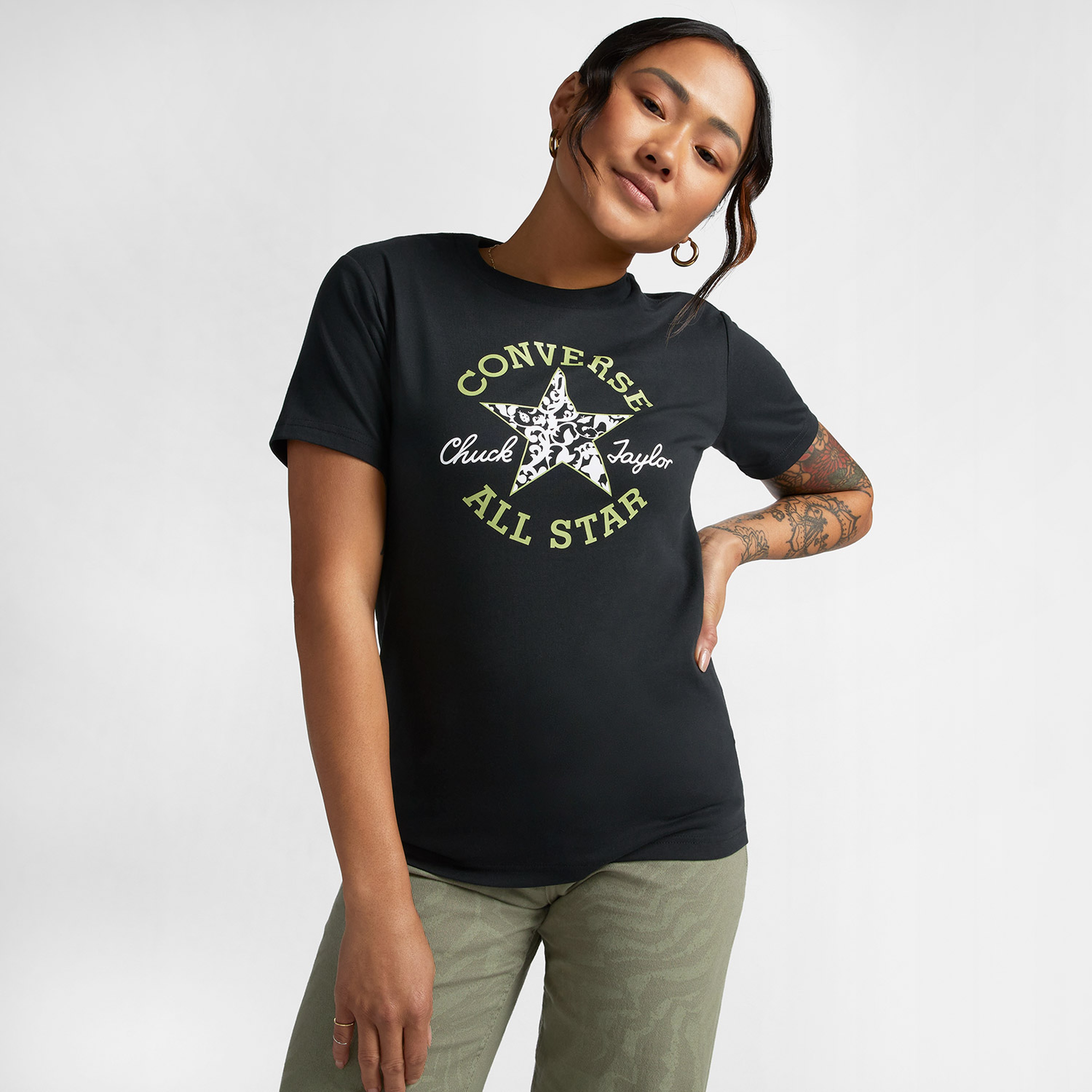 Converse Chuck Taylor Floral Patch Kadın Siyah T-Shirt