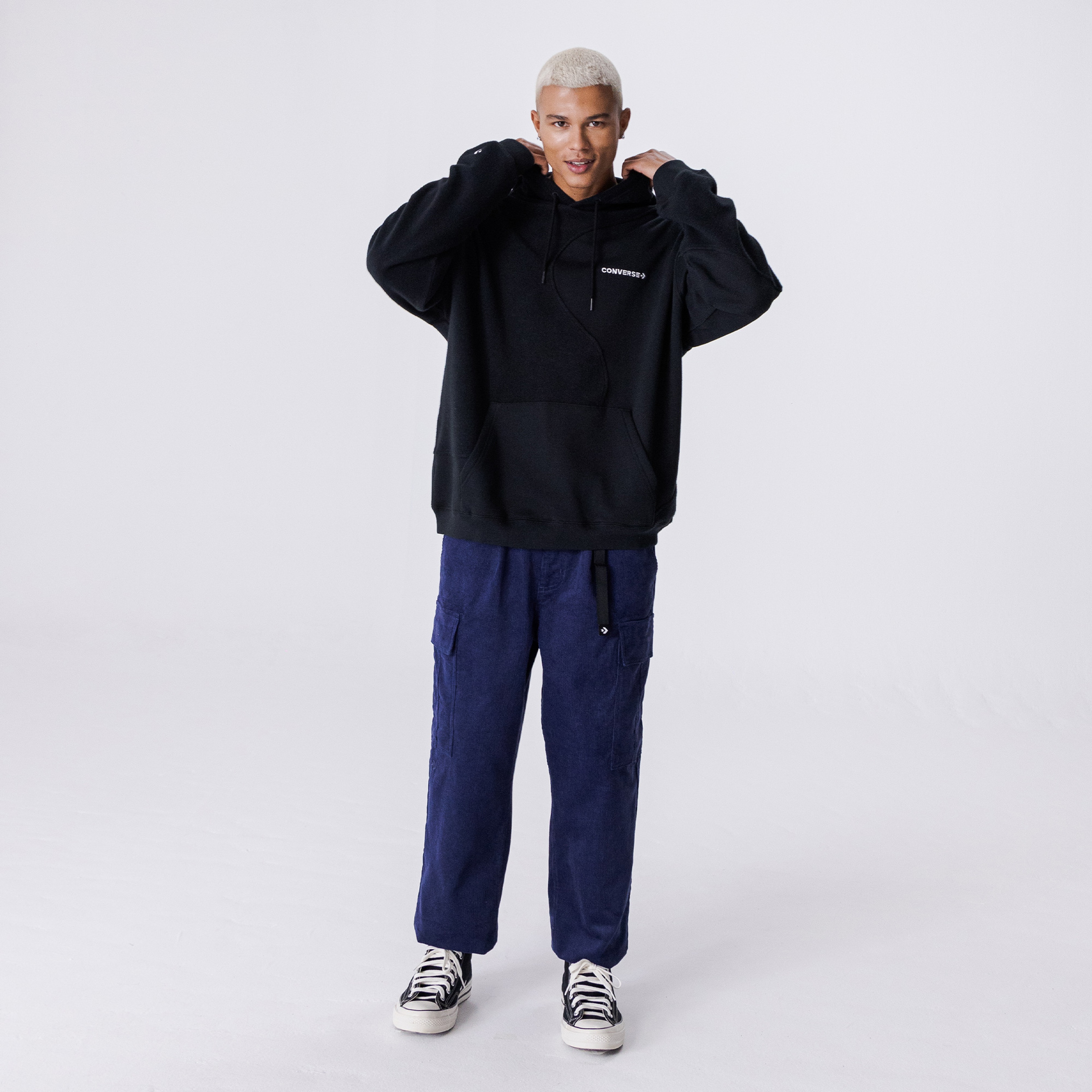 Converse Dynamic Blocking Pullover Erkek Siyah Hoodie