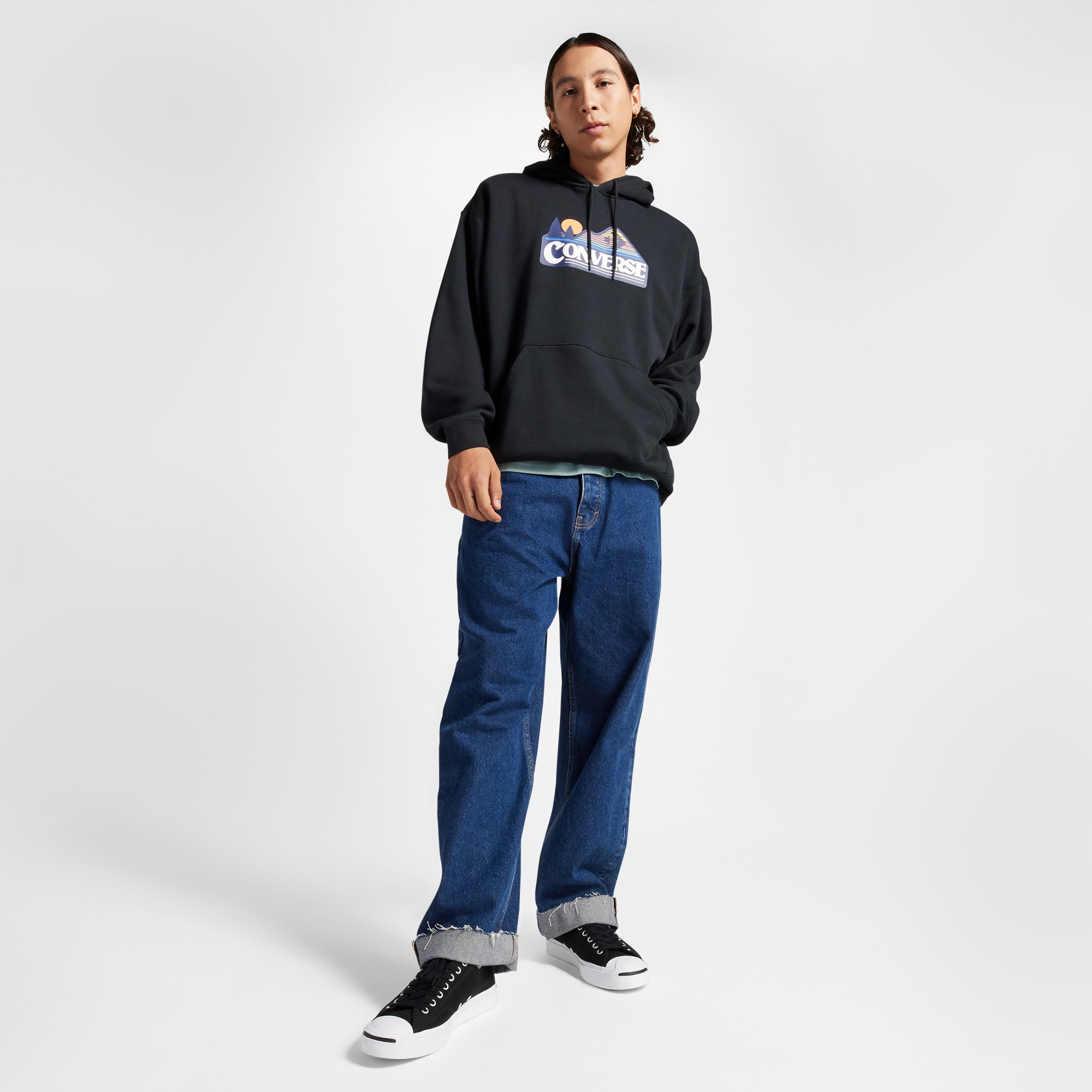 Converse Cc Elevated Logo Graphic Os  Erkek Siyah Hoodie