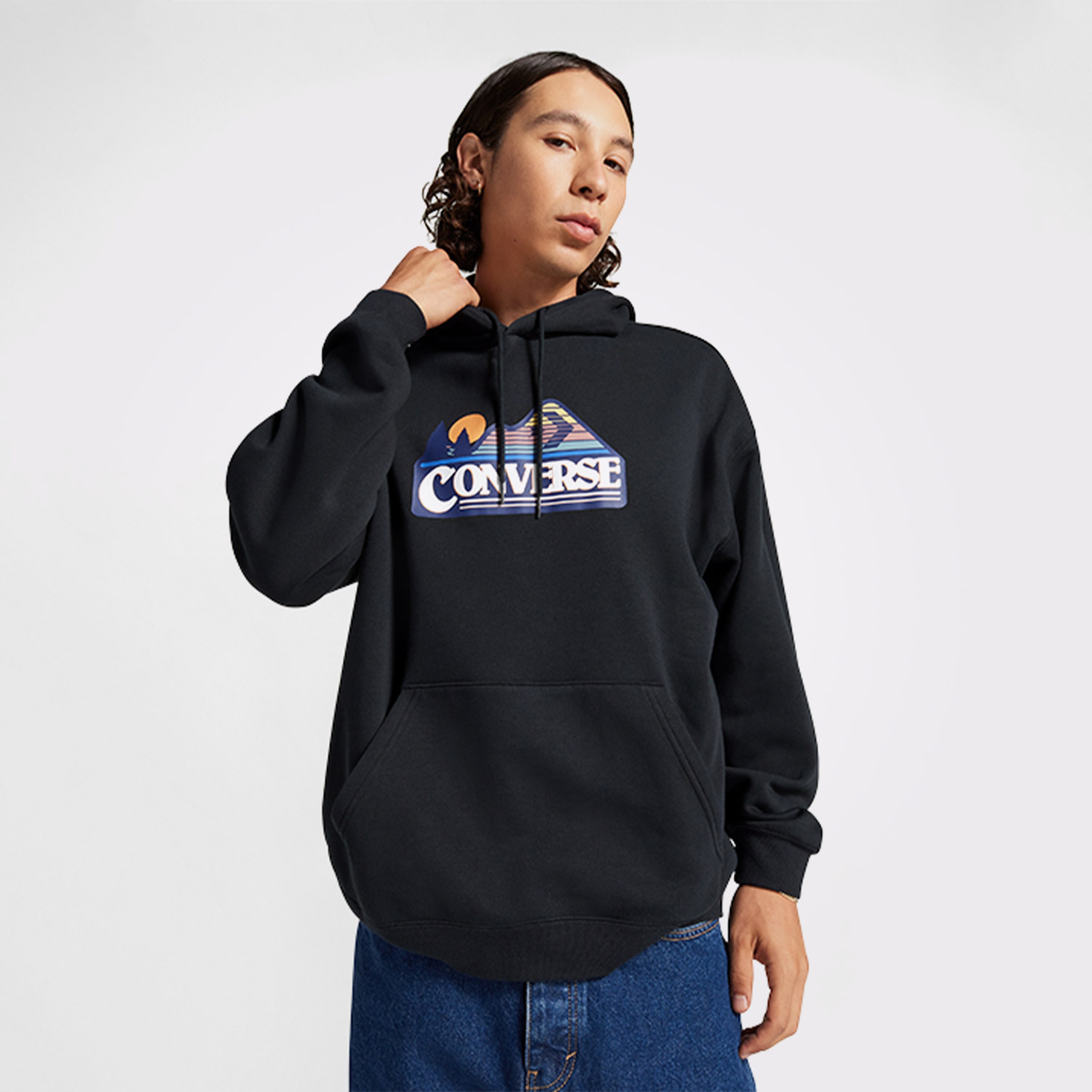 Converse Cc Elevated Logo Graphic Os  Erkek Siyah Hoodie