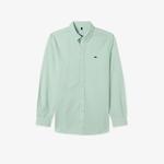 Erkek Slim Fit Düğmeli Yaka Açık Yeşil Gömlek