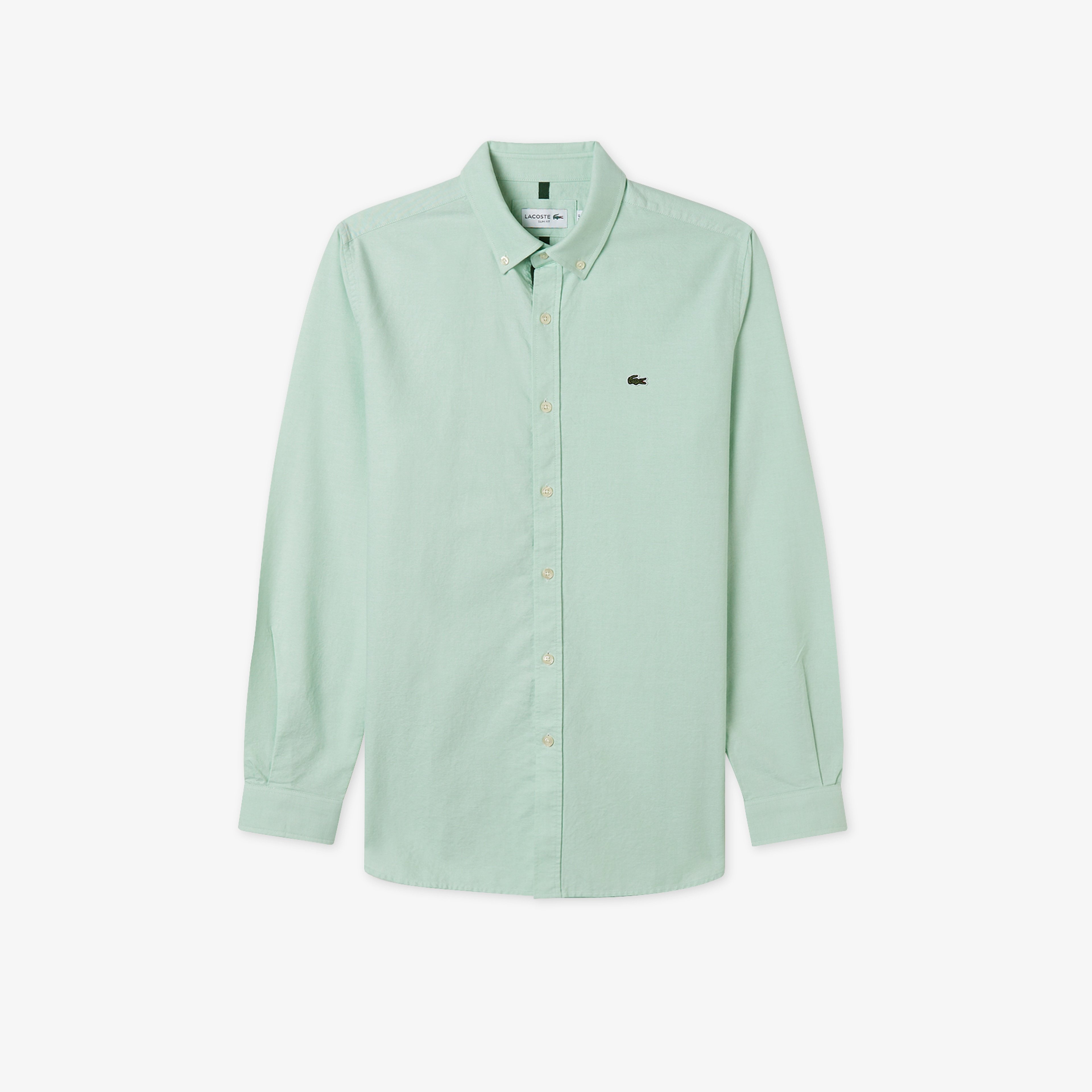 Erkek Slim Fit Düğmeli Yaka Açık Yeşil Gömlek