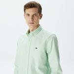 Erkek Slim Fit Düğmeli Yaka Açık Yeşil Gömlek