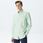 Erkek Slim Fit Düğmeli Yaka Açık Yeşil Gömlek